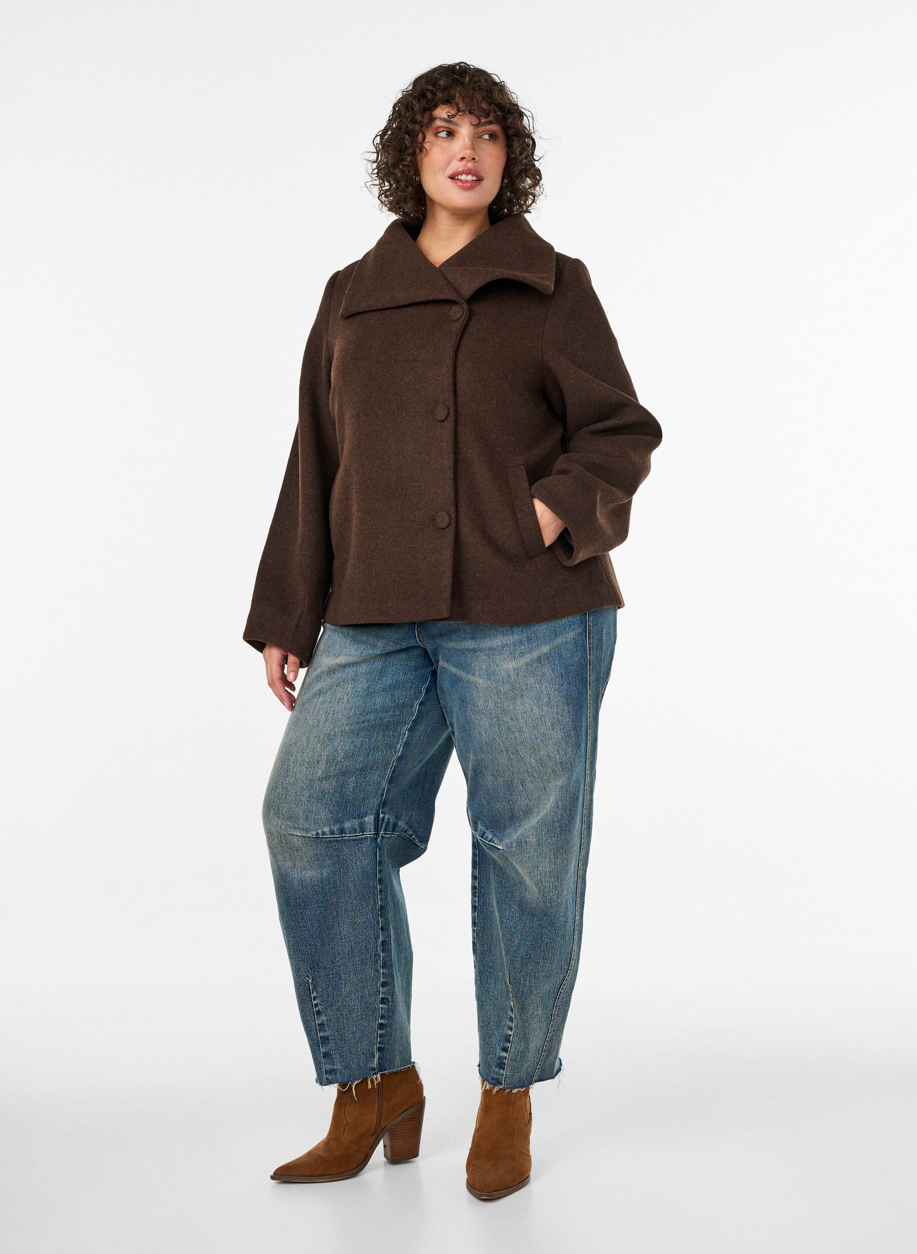 ZizziVeste courte avec boutonnage asym&eacute;trique, Marron, Model image number 1