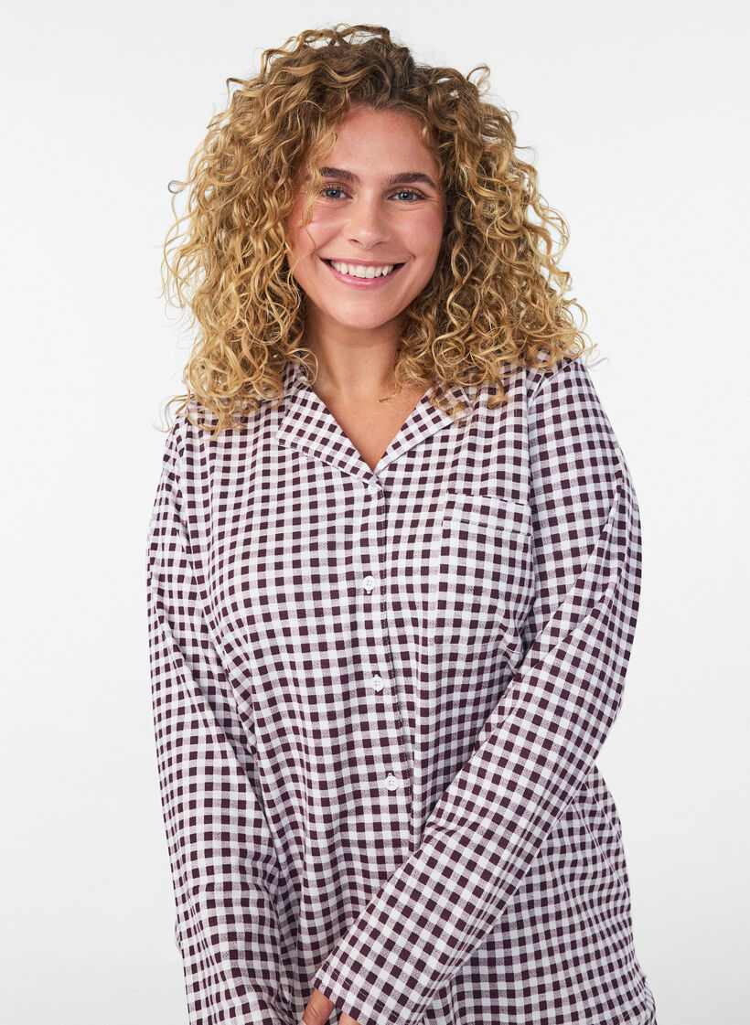 Chemise de pyjama en coton avec poche poitrine, Bordeaux, Model image number 4