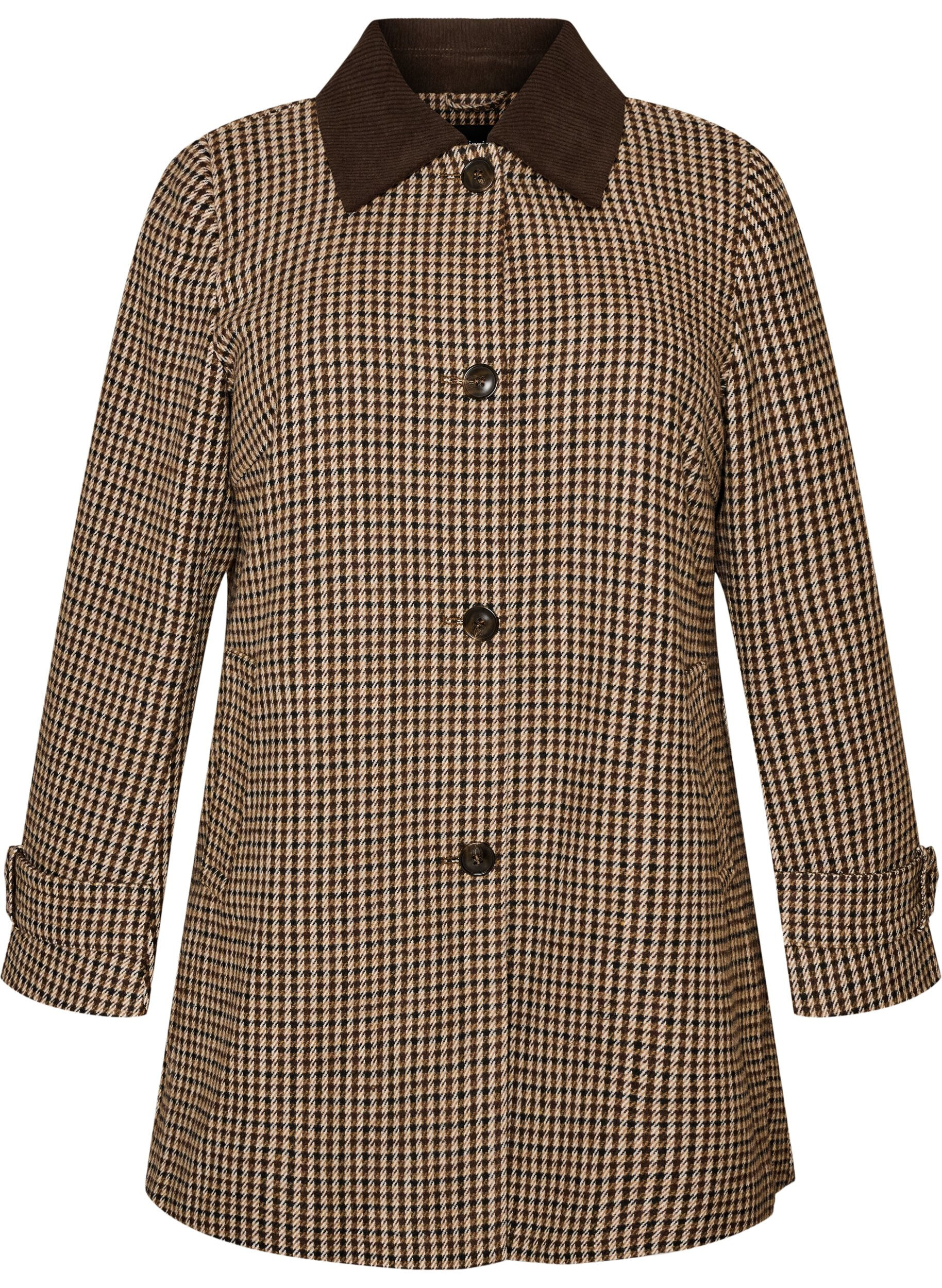 Manteau &agrave; carreaux avec col en velours c&ocirc;tel&eacute;