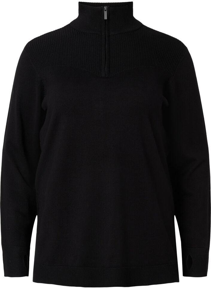 Pull en viscose avec col haut et fermeture éclair, Black, Packshot image number 0