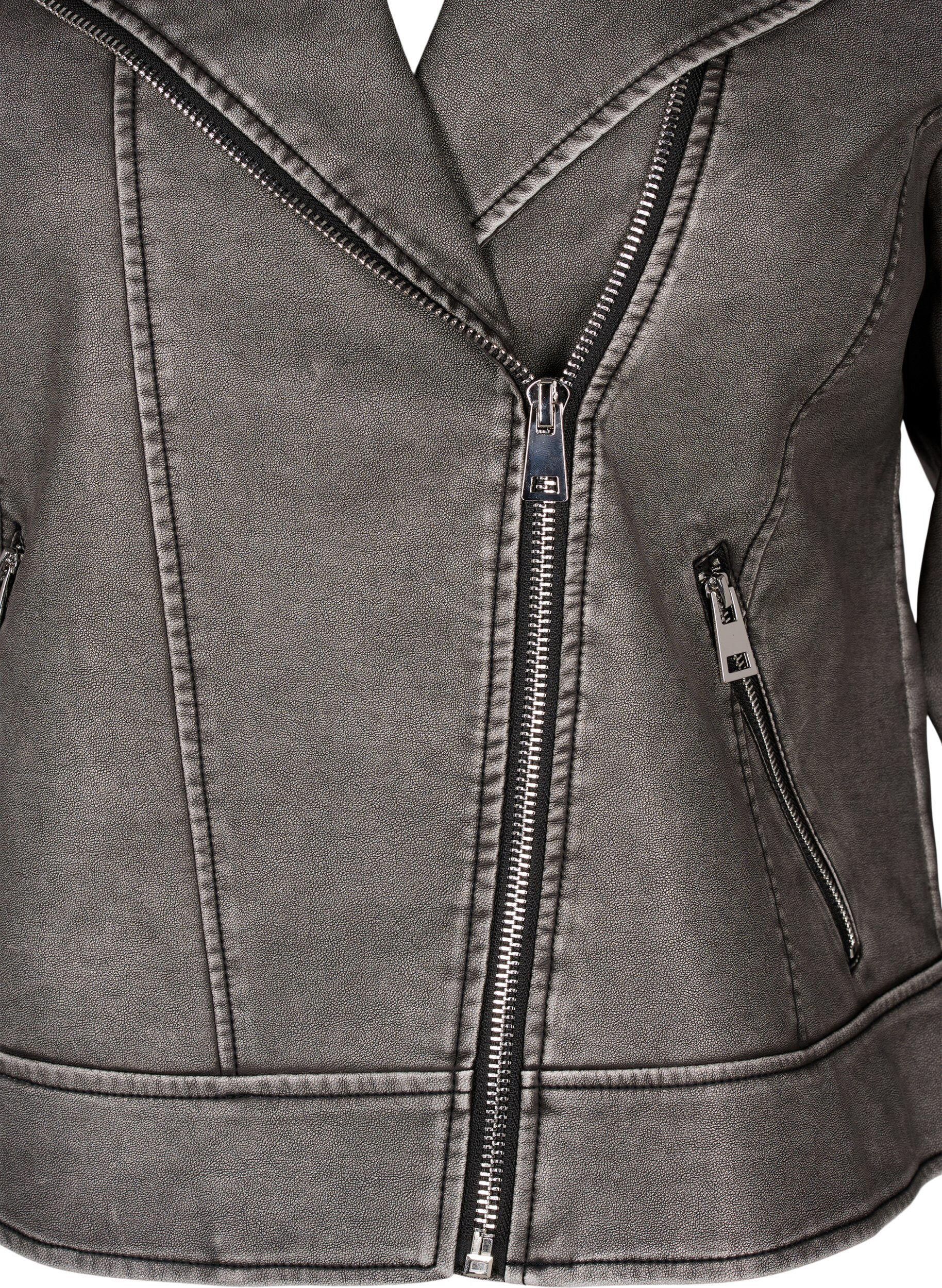 Zizzi Veste imitation cuir patin&eacute;e, Dark Grey Wash, Packshot image number 2