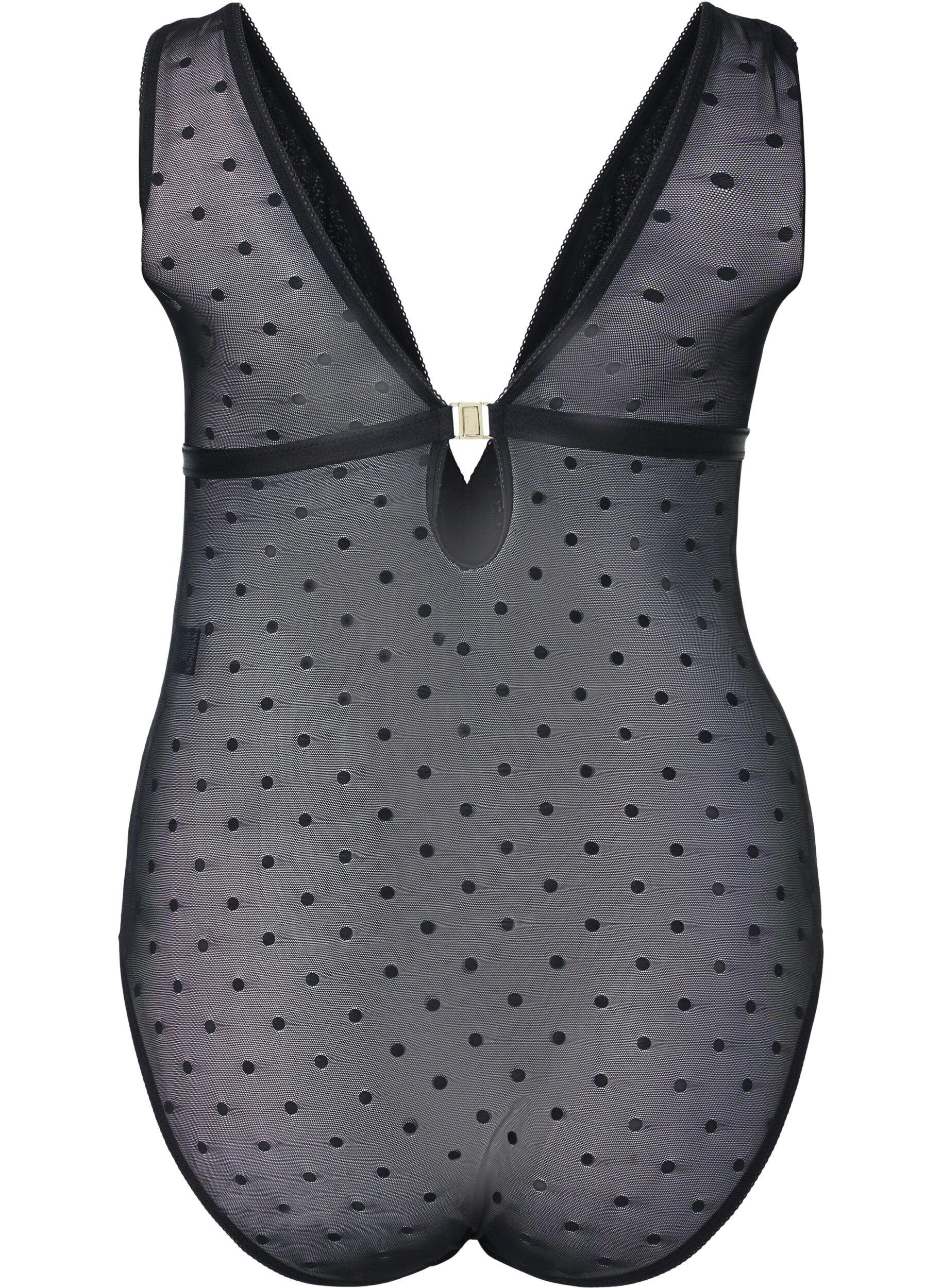 Zizzi Body avec maille &agrave; pois et coussinets amovibles, Black, Packshot image number 1
