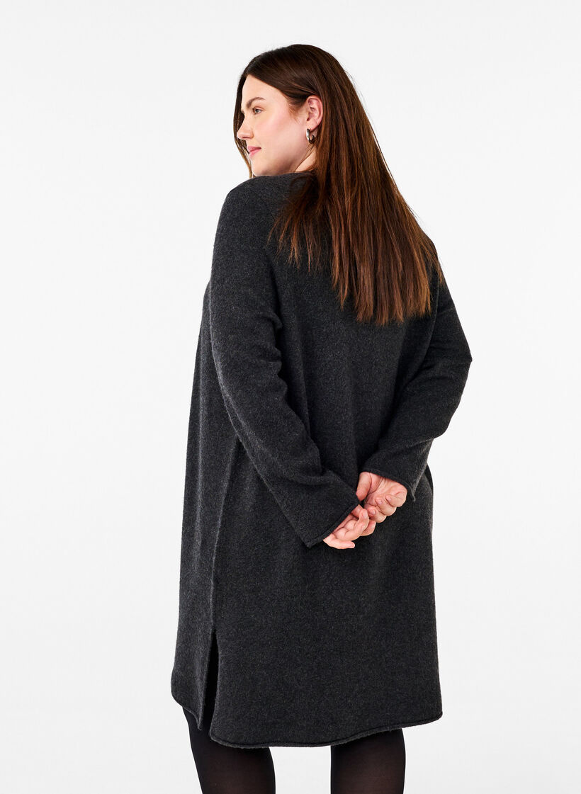 Robe en maille à col rond et fendue, Dark Grey Melange, Model image number 1