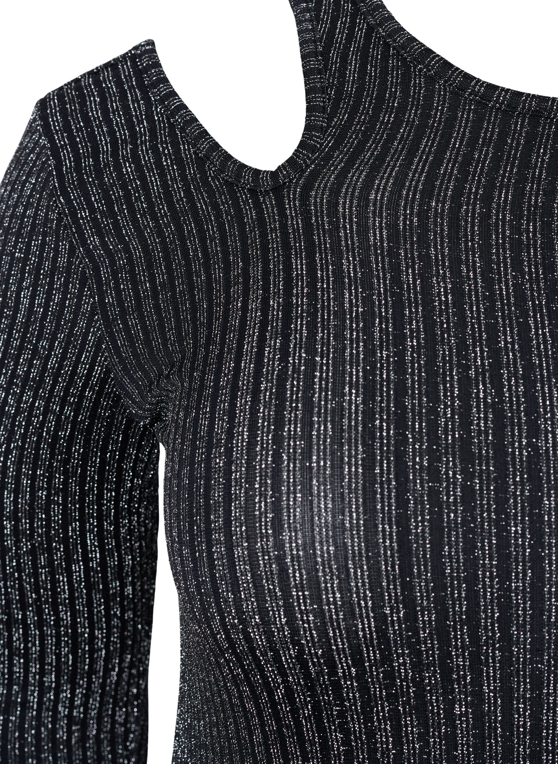 Zizzi Blouse &agrave; manches longues avec d&eacute;coupe et paillettes, B. w. Silver Stripes, Packshot image number 2