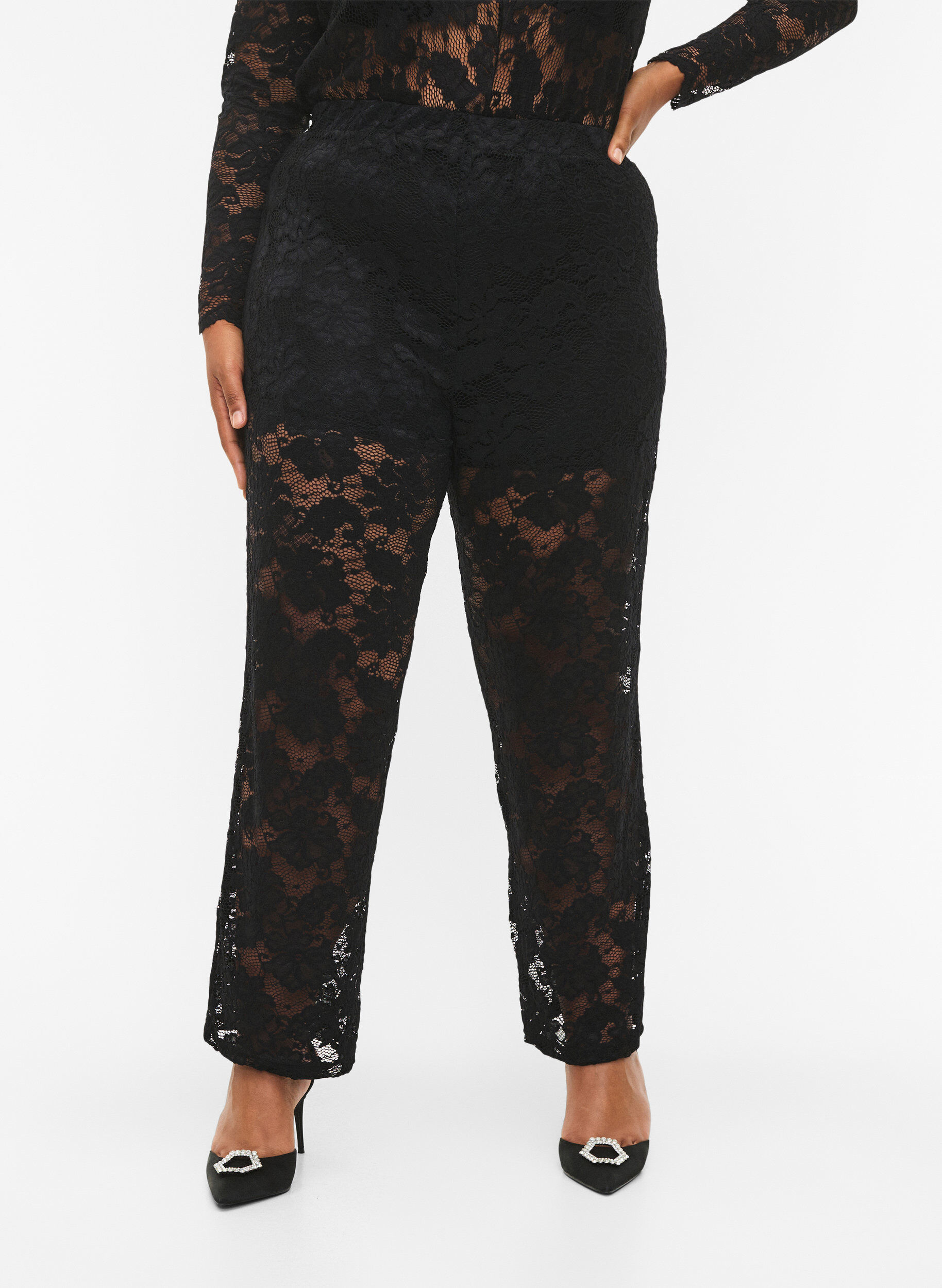 Zizzi Pantalon &agrave; lacets avec coupe droite, Black, Model image number 2