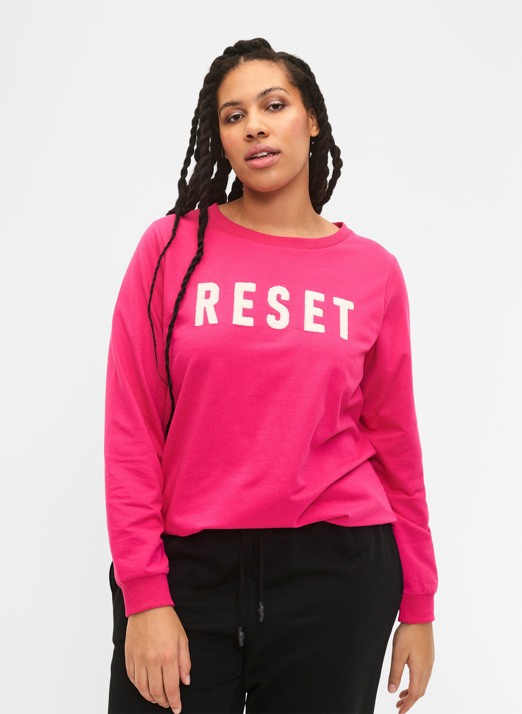 Zizzi Sweatshirt avec texte, Fuchsia P. W. Reset, Model image number 0