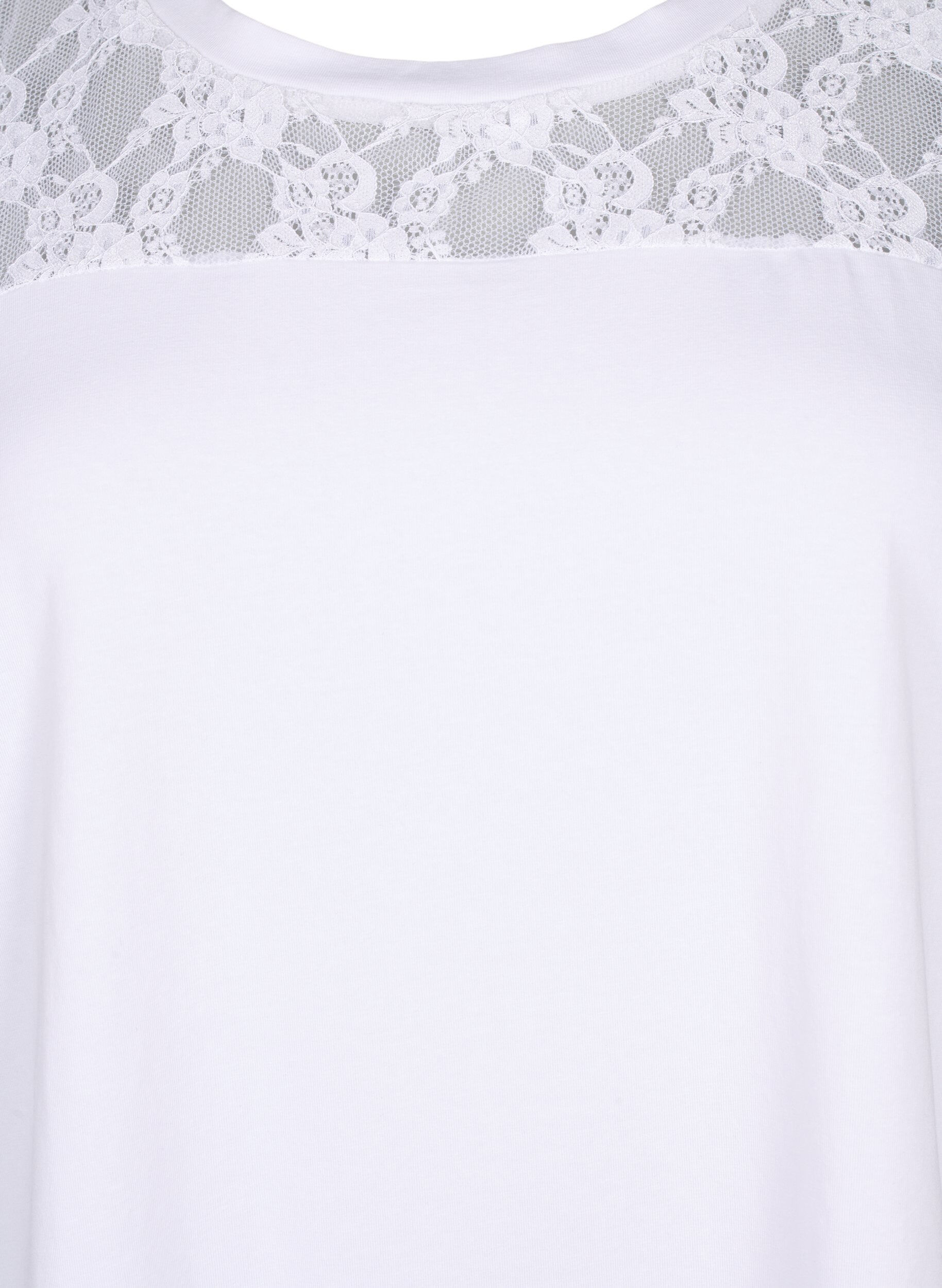 Zizzi T-shirt en coton &agrave; manches courtes avec dentelle, Bright White, Packshot image number 2
