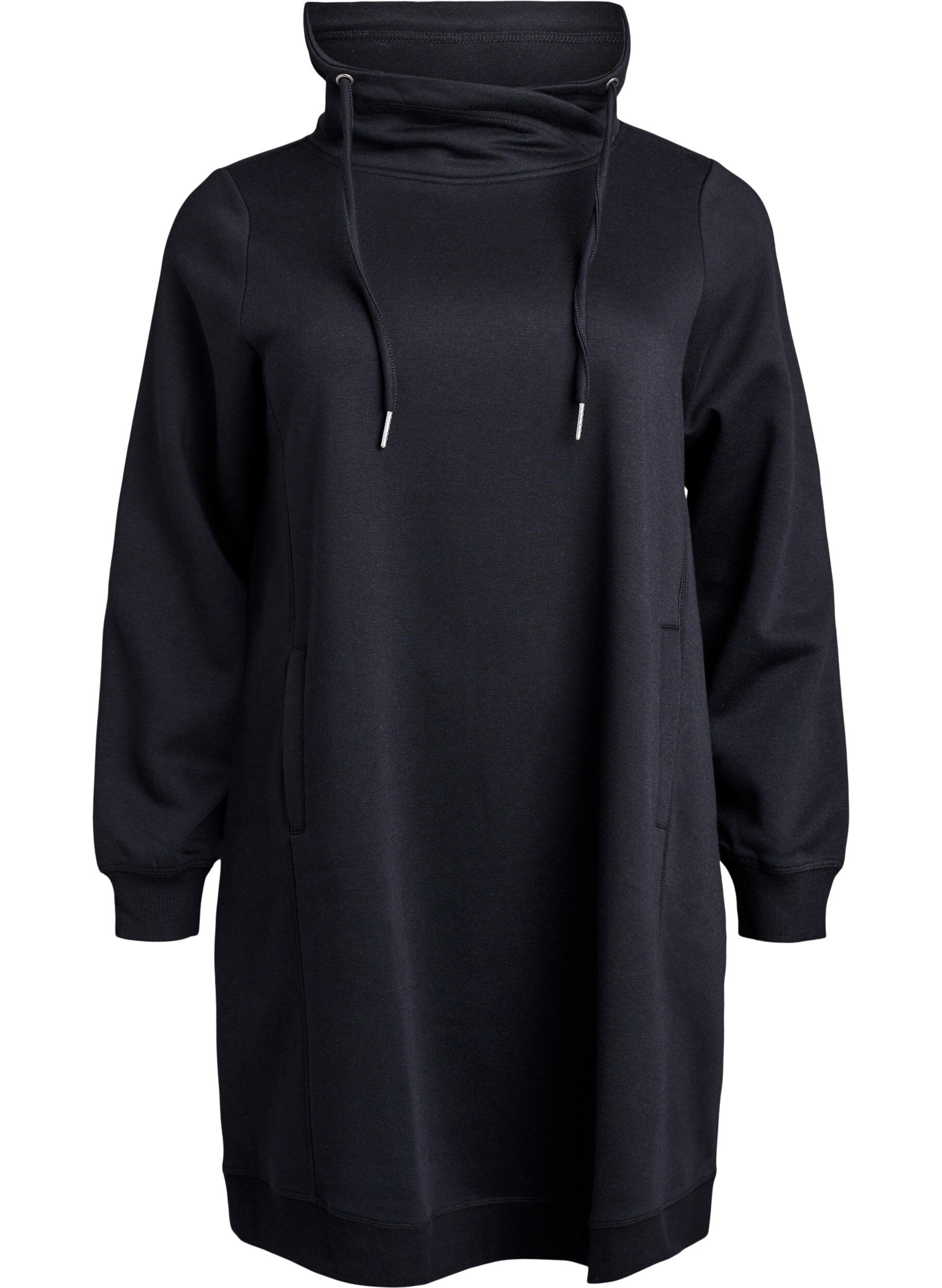 Zizzi Robe sweat-shirt courte &agrave; col montant et poches, Noir, Packshot image number 0