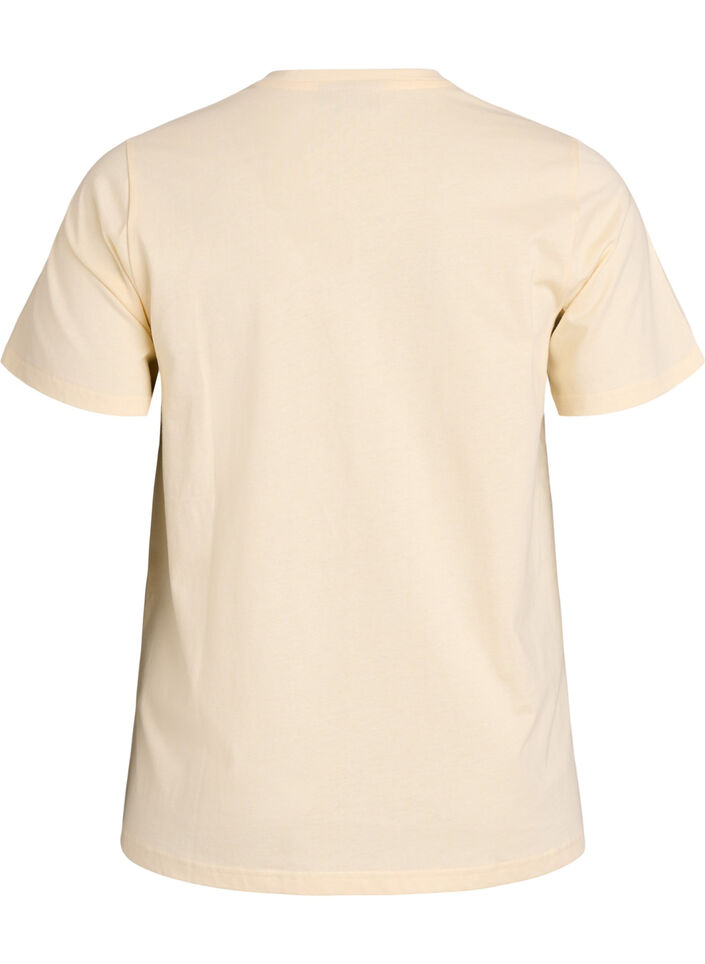 T-shirt en coton avec texte brod&eacute;, Jaune clair, Packshot image number 1