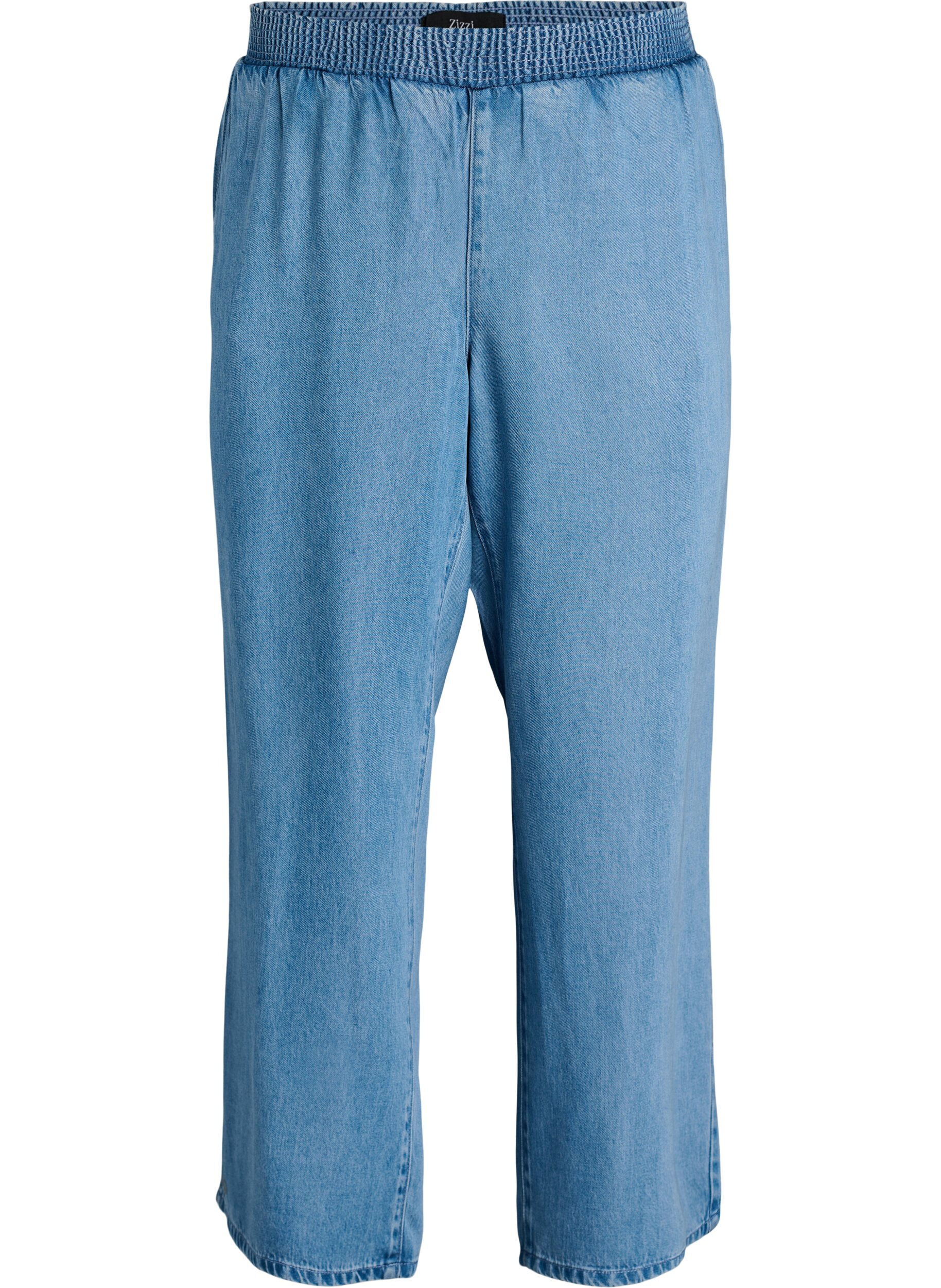 Zizzi Pantalon large en lyocell aspect denim, Bleu Clair, Packshot image number 0