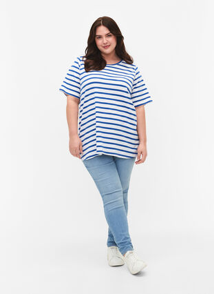 T-shirt en coton rayé, Blue Stripes, Model image number 2