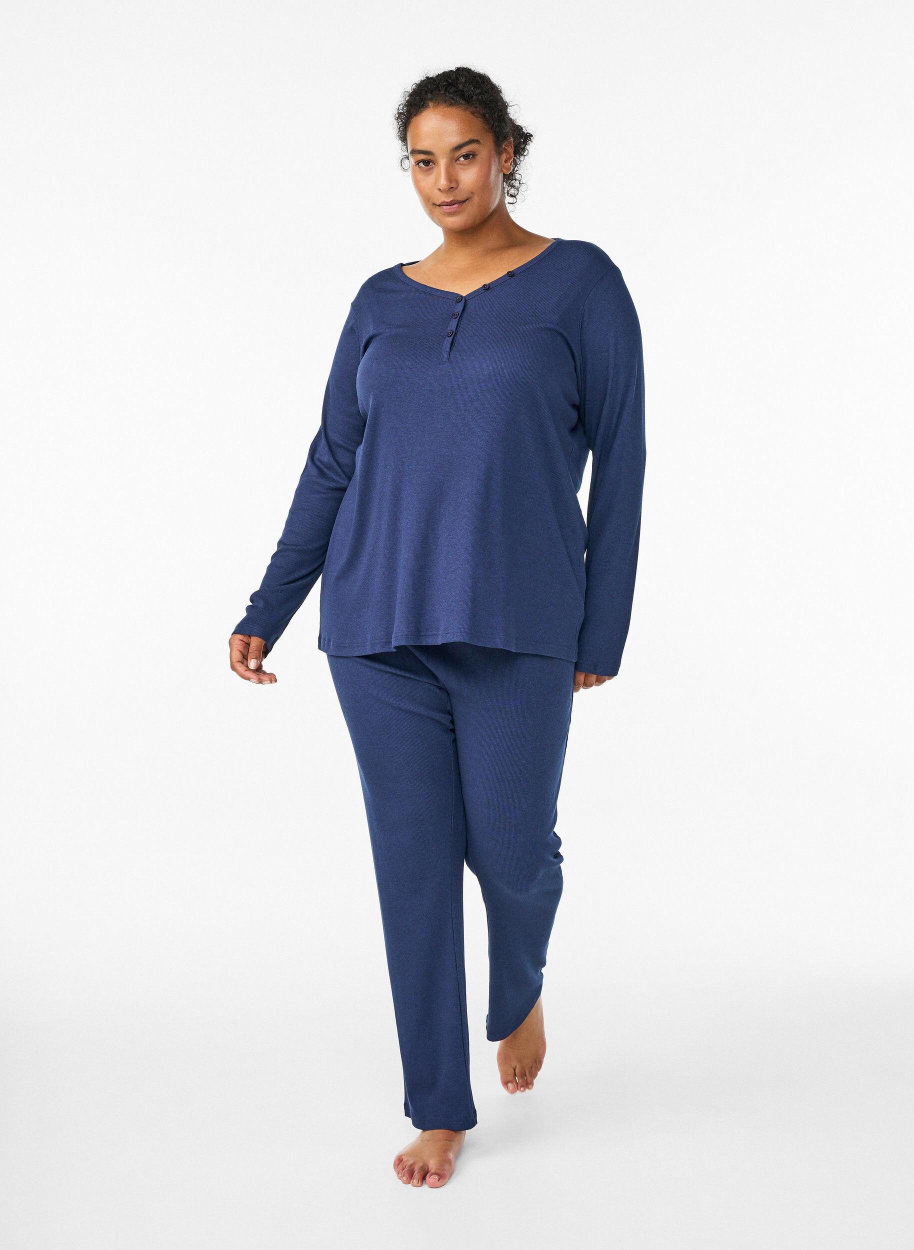 Bas de pyjama &agrave; texture c&ocirc;tel&eacute;e et taille &eacute;lastique, Bleu, Model