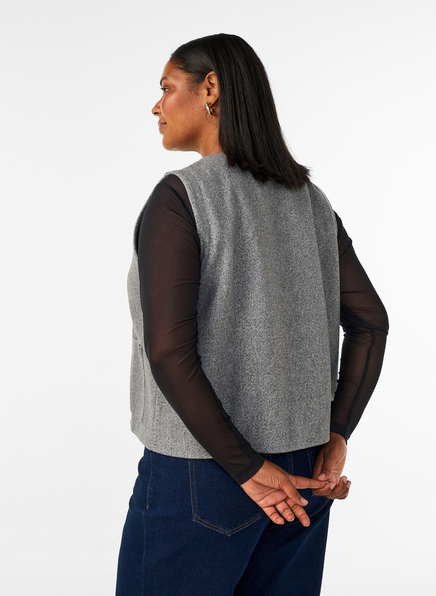 ZizziBlouse en mesh &agrave; manches longues, Noir, Model image number 2