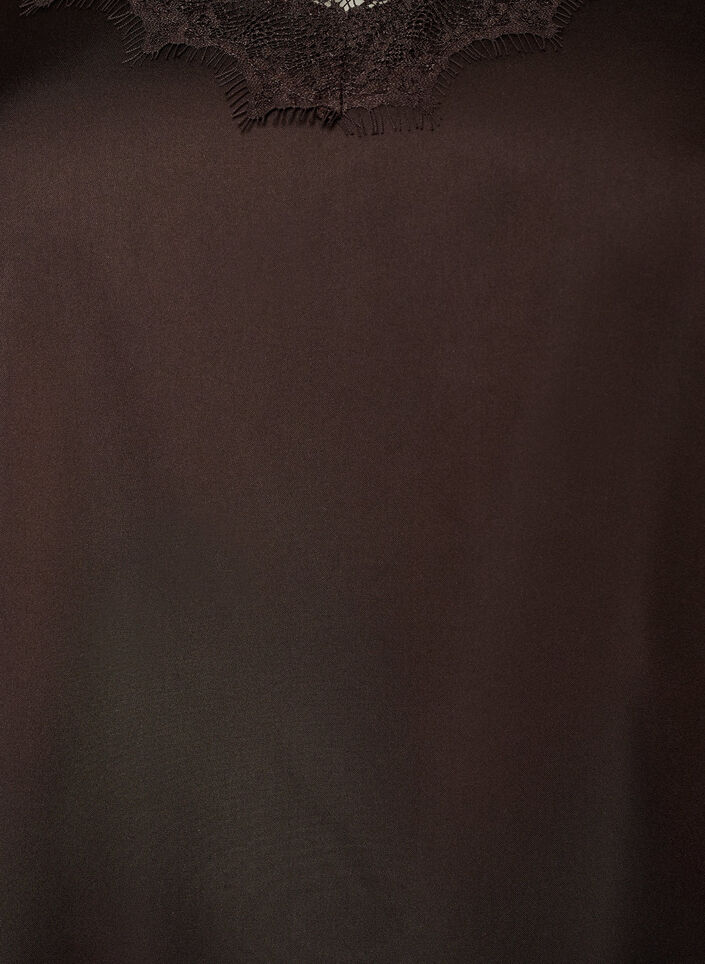 Haut en satin avec bordure en dentelle et ourlet asym&eacute;trique, Marron, Packshot image number 2