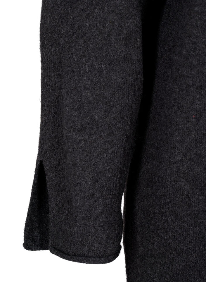 Robe en maille à col rond et fendue, Dark Grey Melange, Packshot image number 3