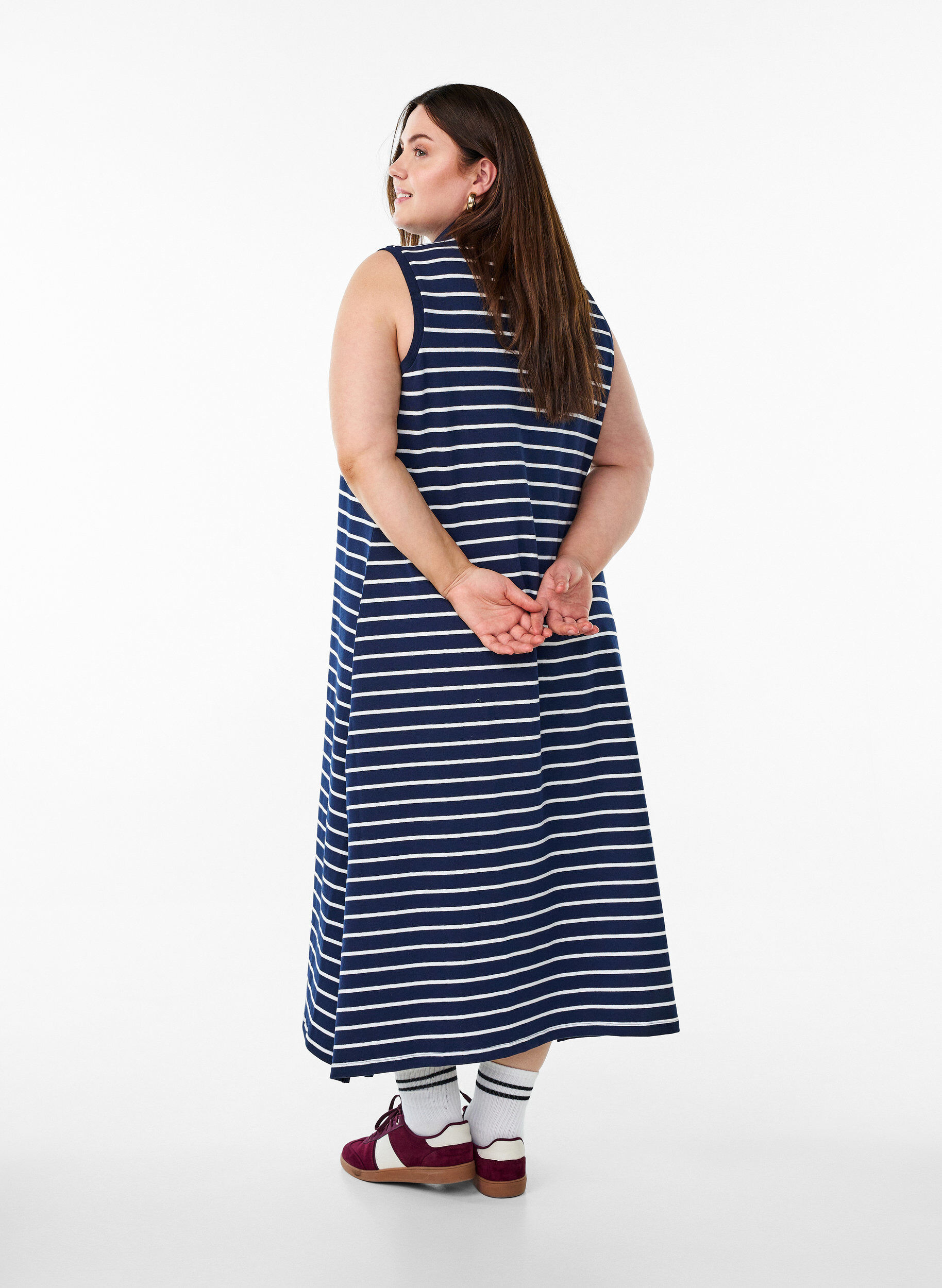 Zizzi Robe polo sans manches, mi-longue, Bleu, Model image number 1