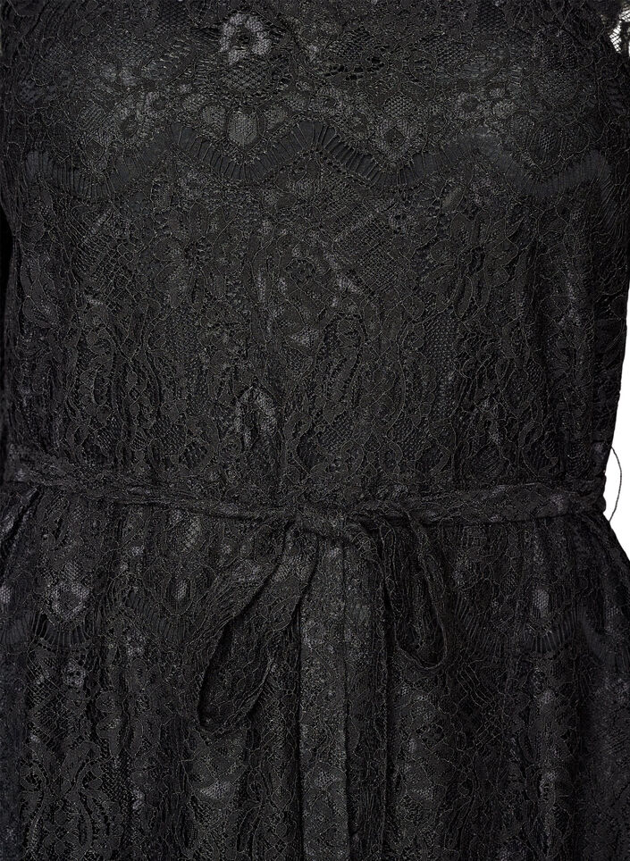 Robe en dentelle avec jupe portefeuille et volants, Noir, Packshot image number 2
