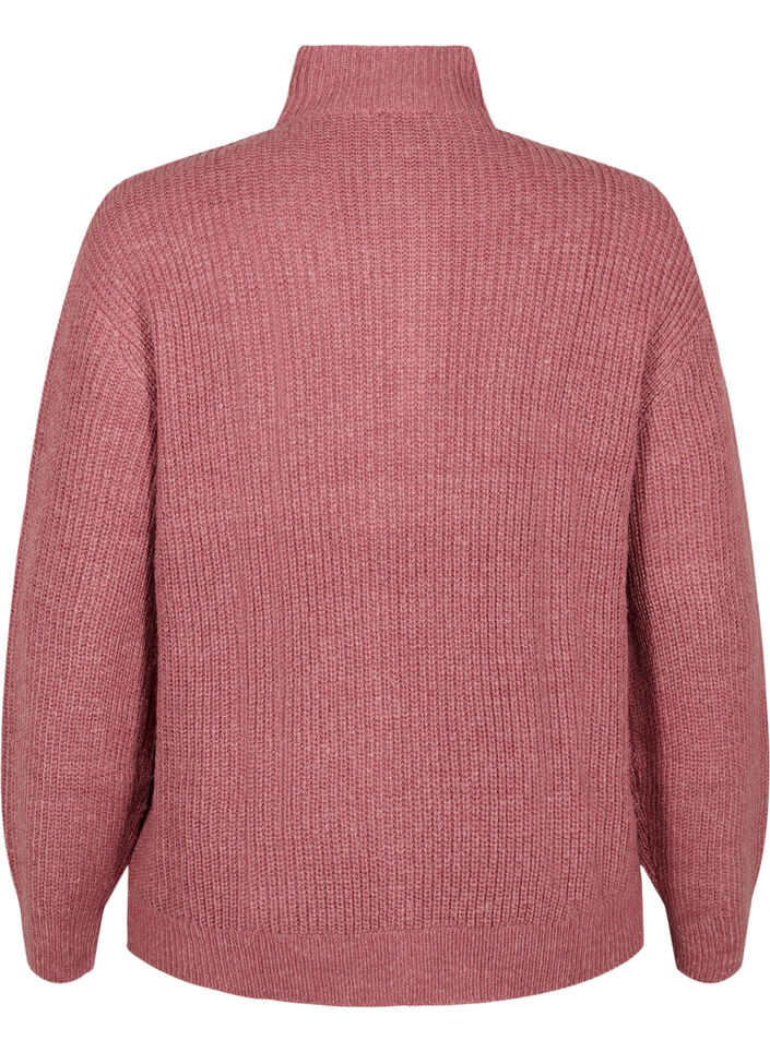Pull en tricot avec col haut et fermeture &eacute;clair, Rose poudr&eacute;e, Packshot image number 1