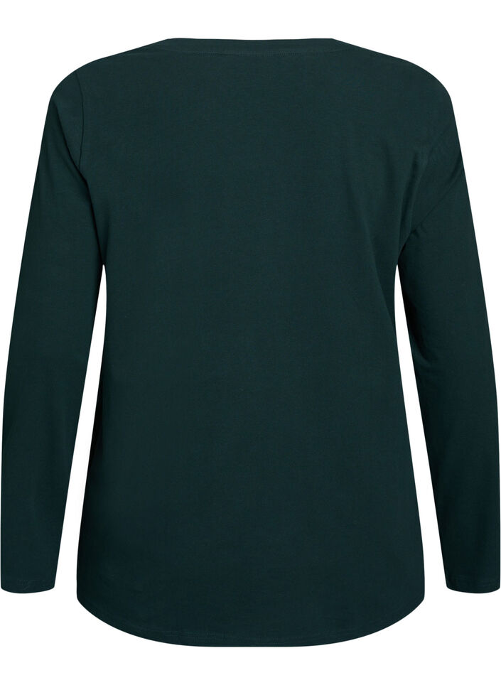 Top basic en jersey avec manches longues, Vert foncé, Packshot image number 1