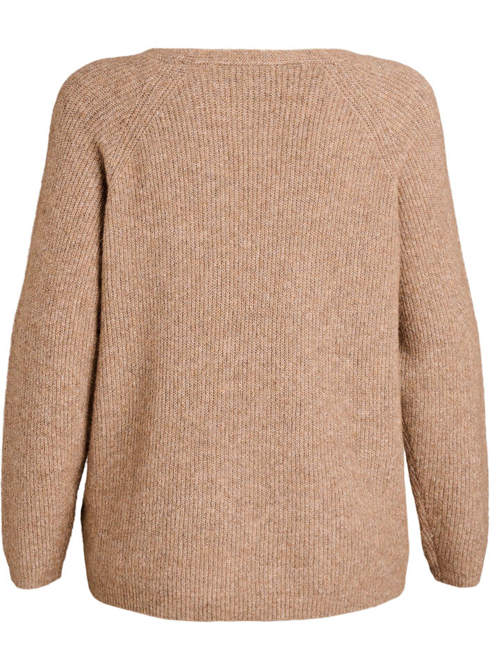 Blouse en maille &agrave; col V et manches raglan, Camel, Packshot image number 1