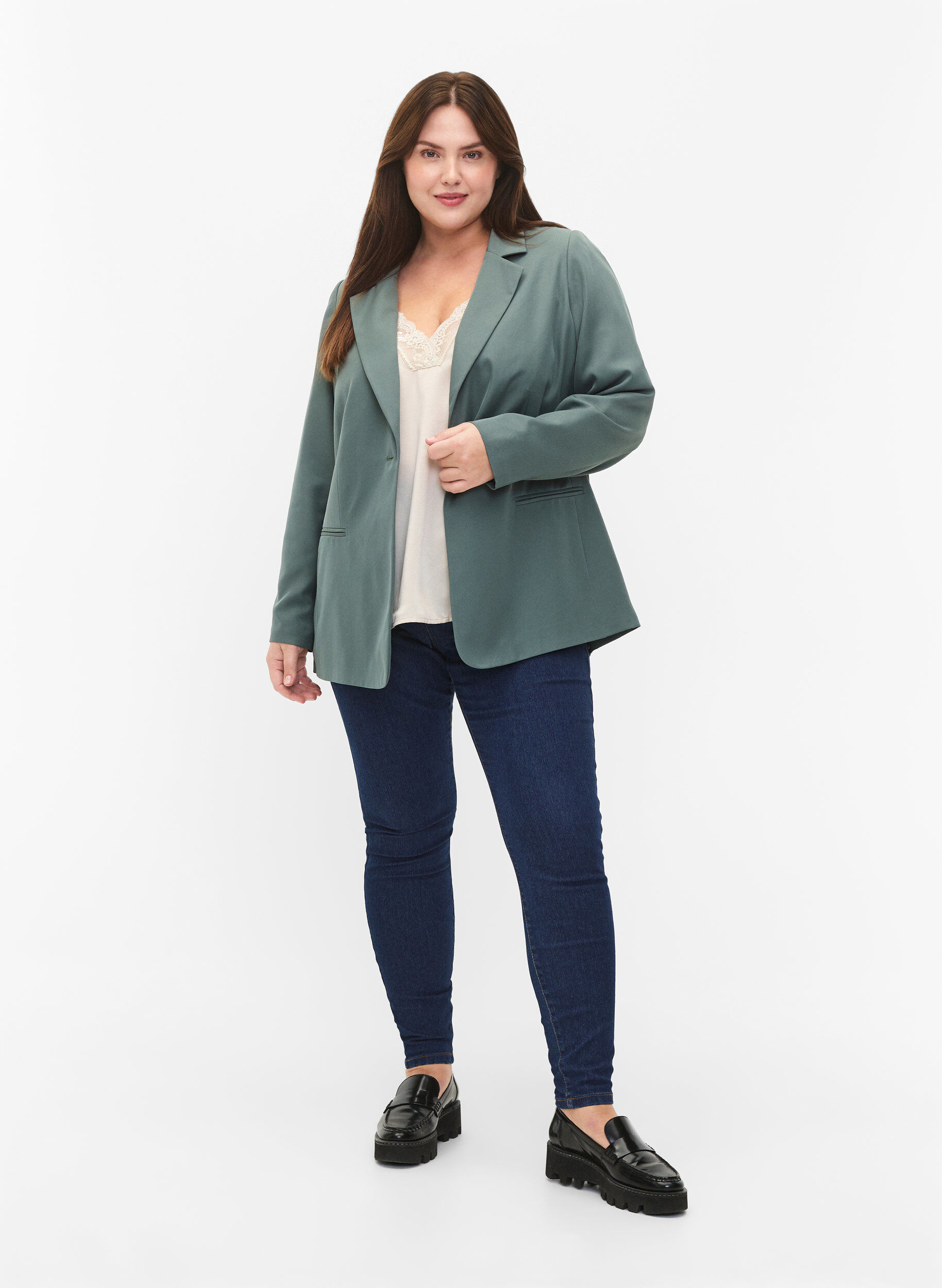 Zizzi FLASH - Blazer simple avec bouton, Vert fonc&eacute;, Model image number 1