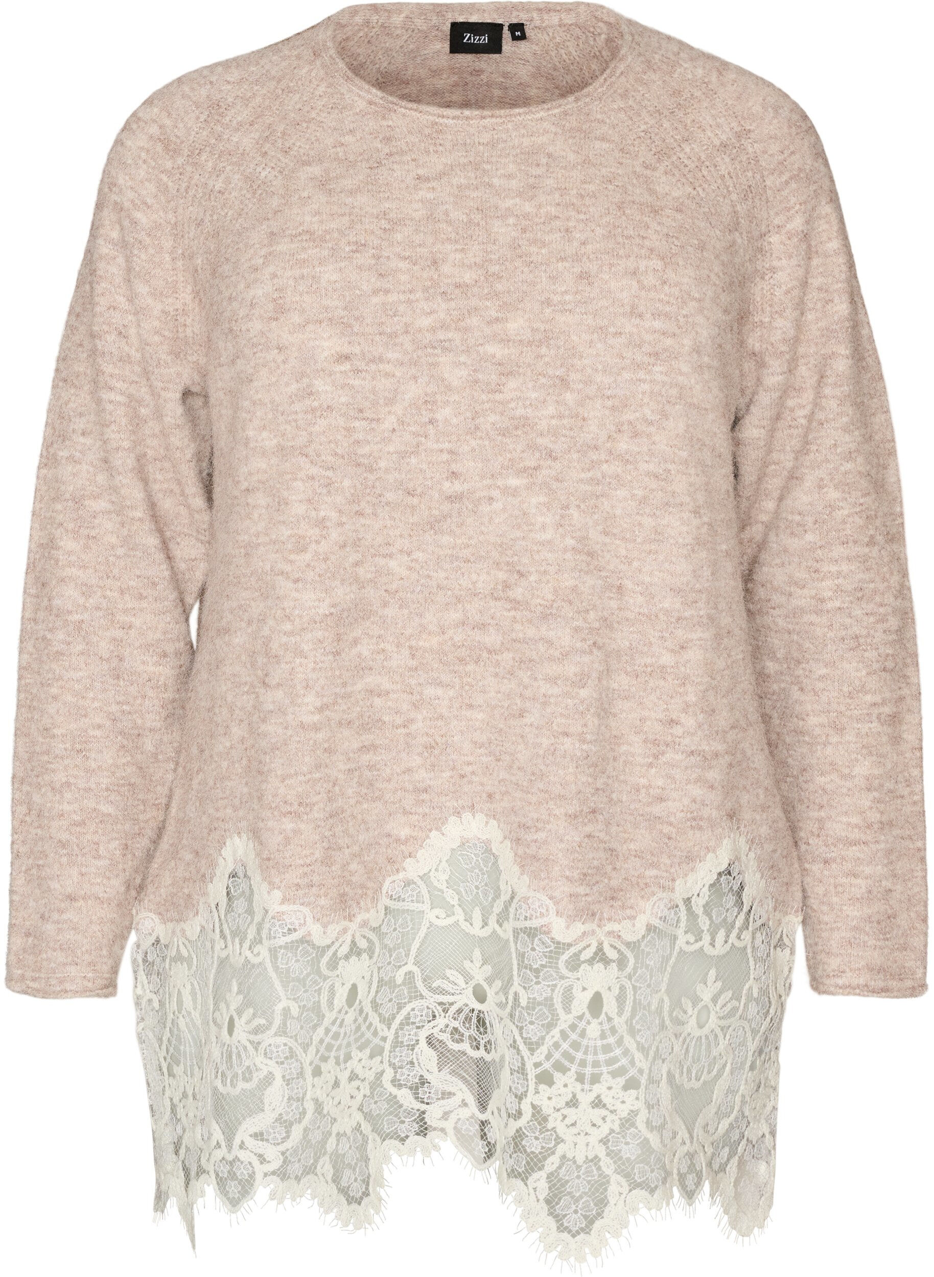 Pull en maille &agrave; manches raglan et large bordure en dentelle