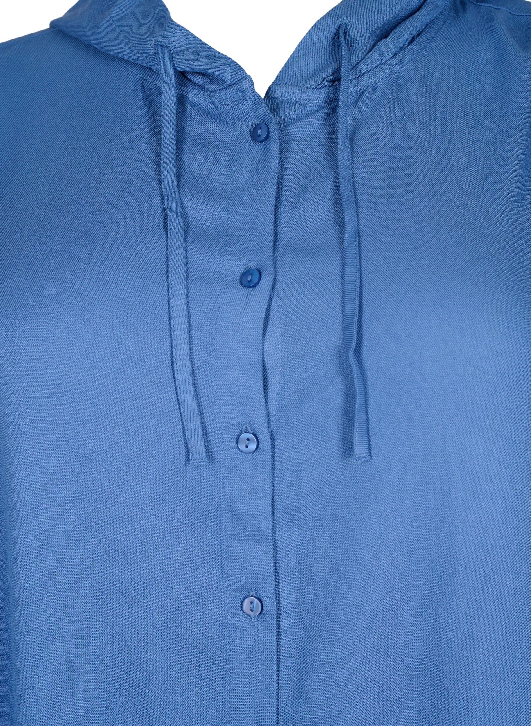 Zizzi Robe chemise en viscose avec capuche et manches 3/4, Moonlight Blue, Packshot image number 2