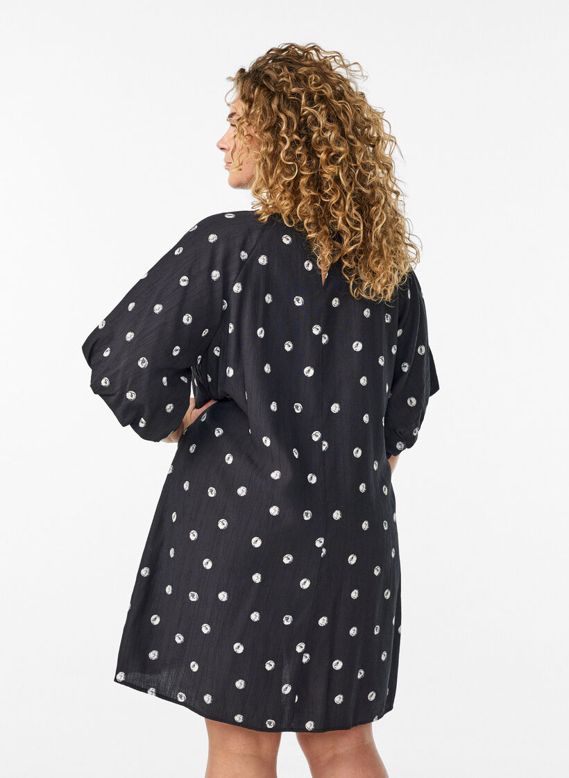 Robe courte en viscose avec manches ballon, Charbon, Model