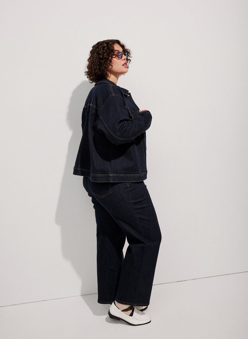 Veste en jean classique avec surpiq&ucirc;res contrastantes, Bleu, Image