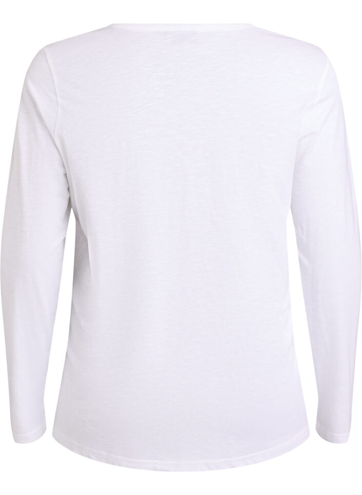 T-shirt &agrave; manches longues avec col V et boutons, Blanc, Packshot image number 1