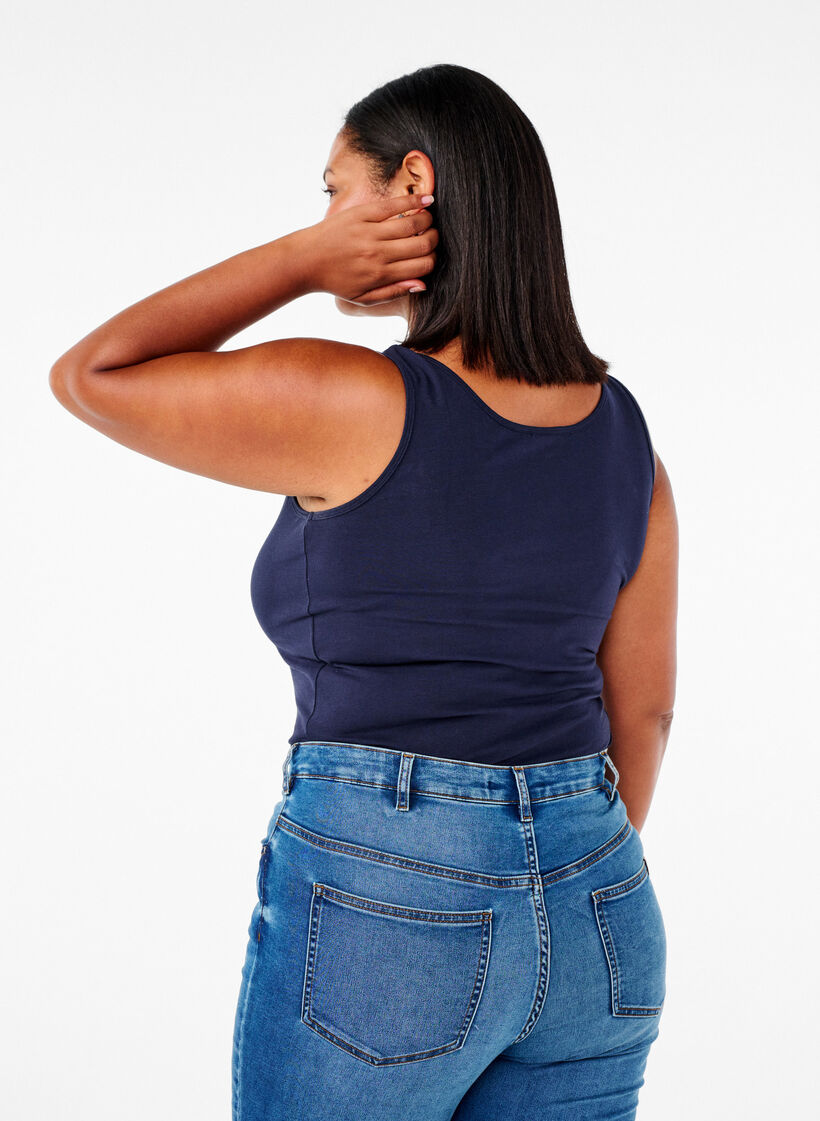 Top basique de couleur unie en coton, Bleu, Model image number 2
