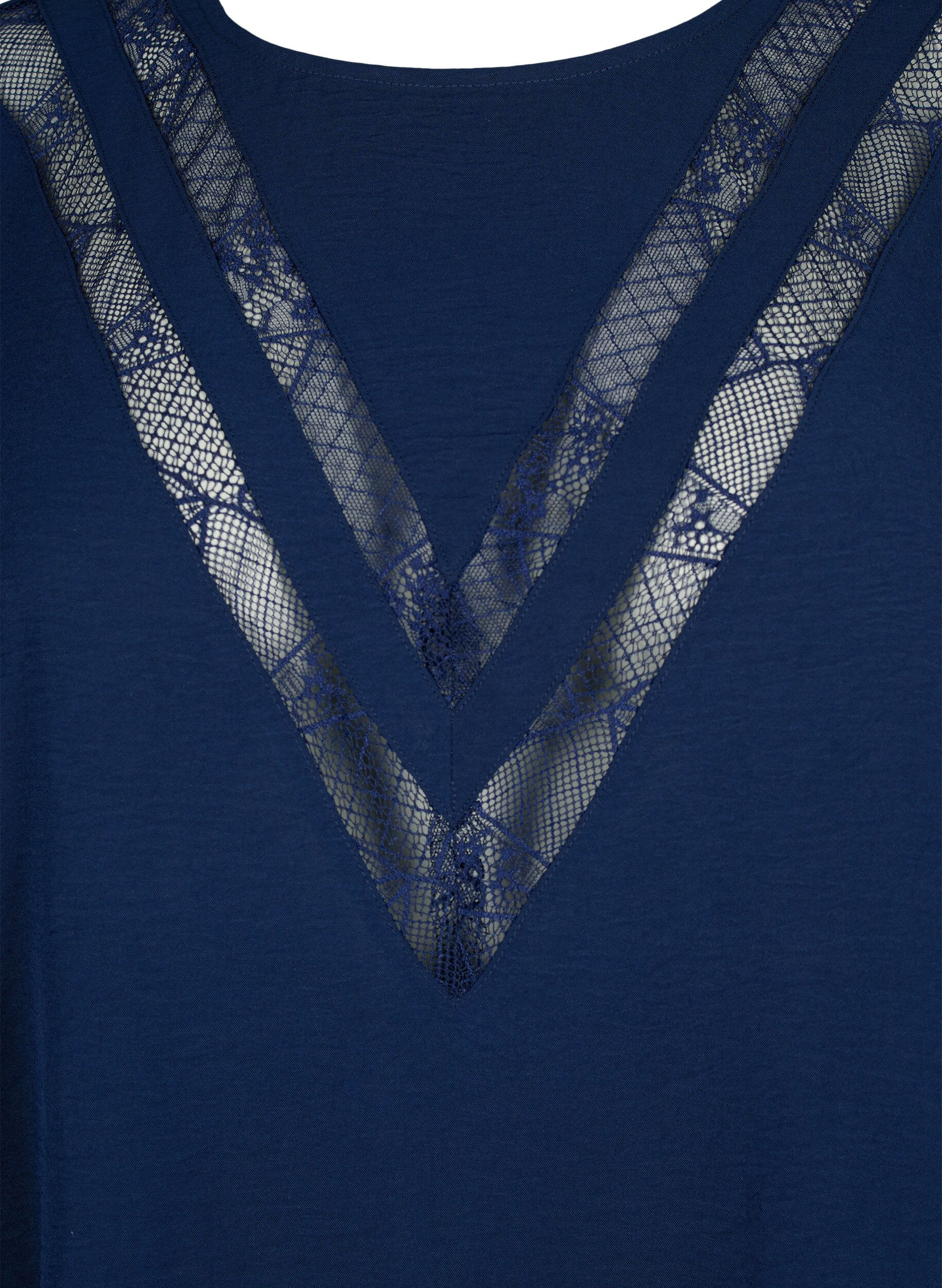 Zizzi Blouse &agrave; manches longues avec de la dentelle, Navy Blazer, Packshot image number 2