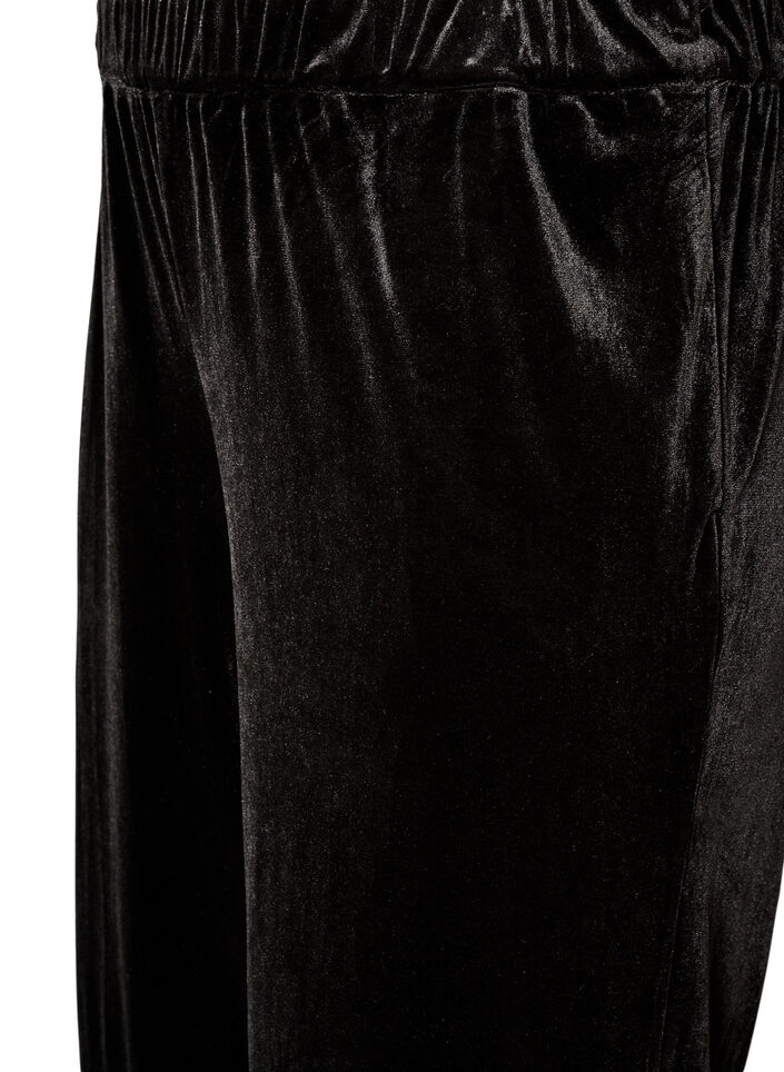 Pantalon en velours coupe ample avec finitions en dentelle, Noir, Packshot image number 2