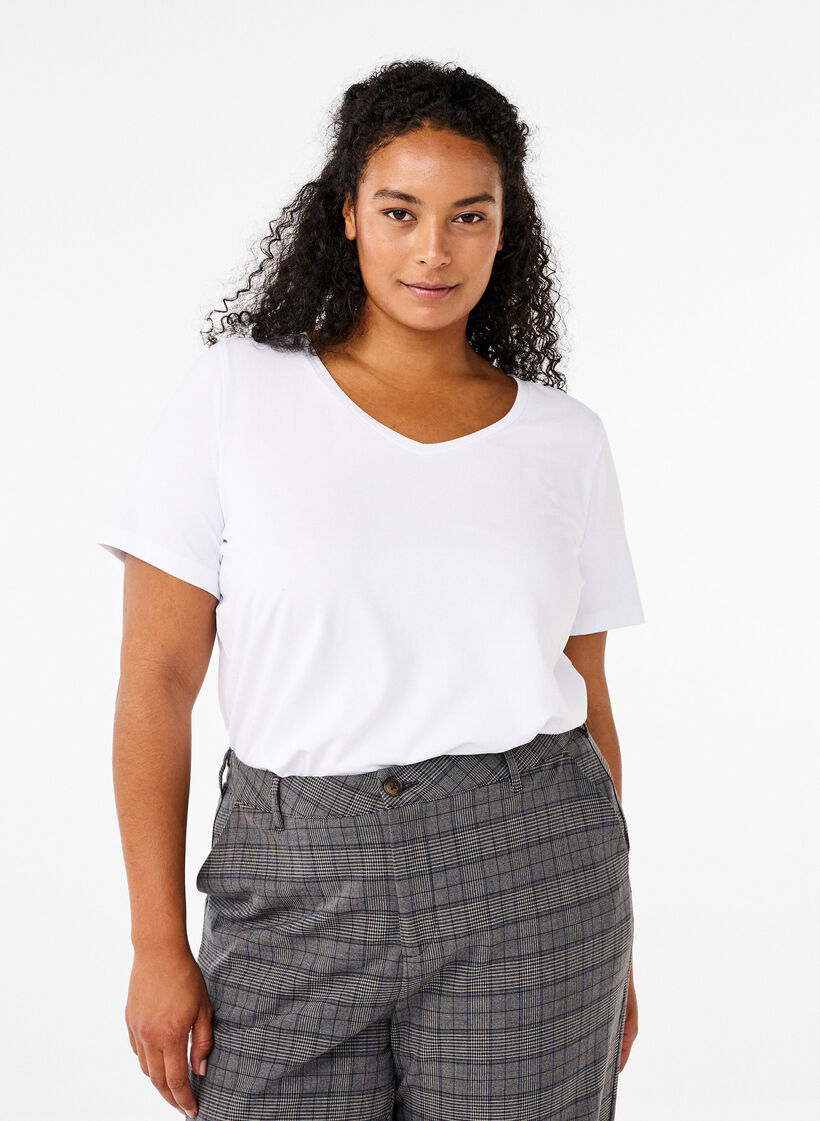 T-shirt en coton uni basique, Blanc, Model image number 0