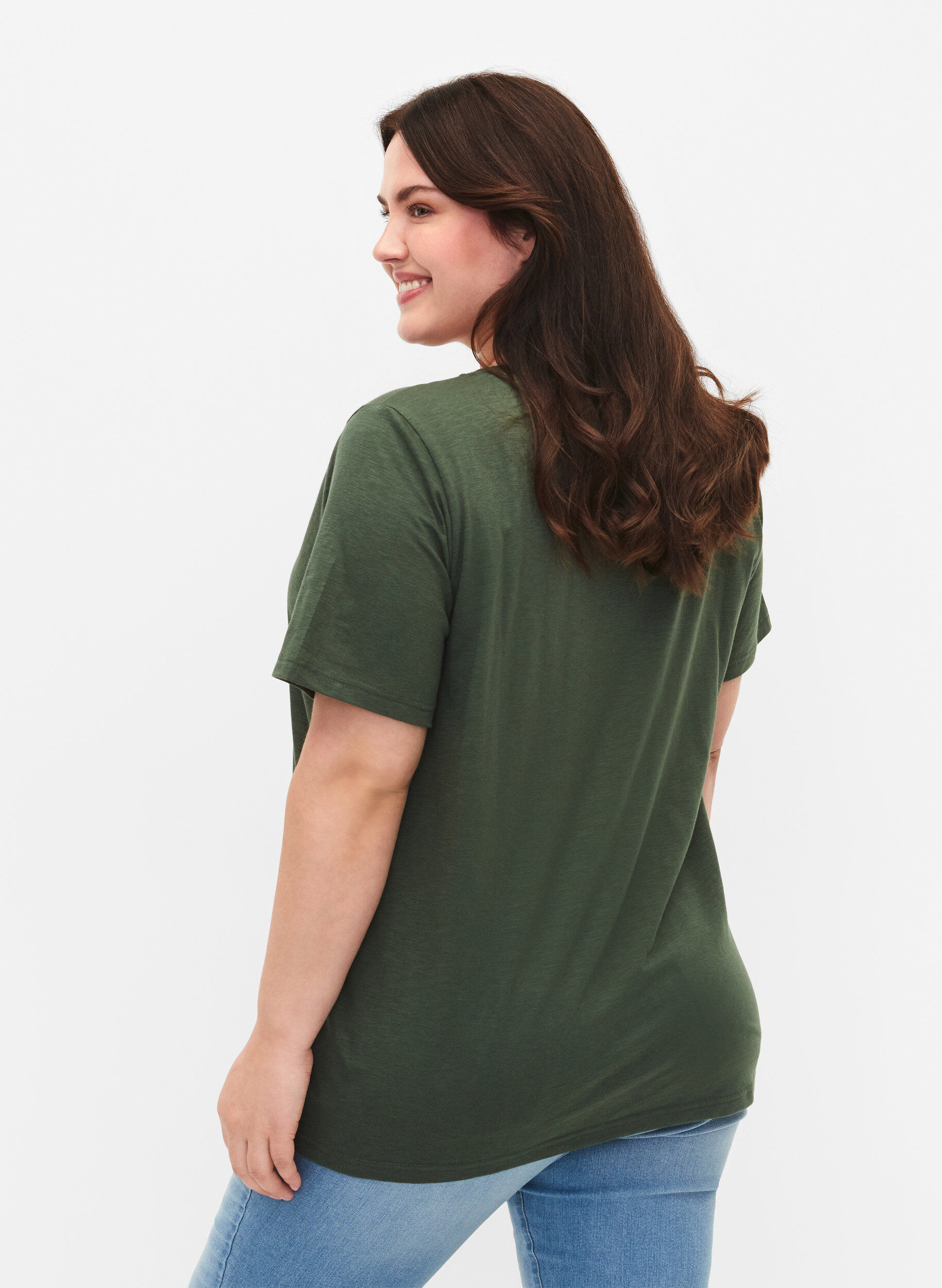 ZizziT-shirt basique &agrave; manches courtes et col en V, Vert, Model image number 2