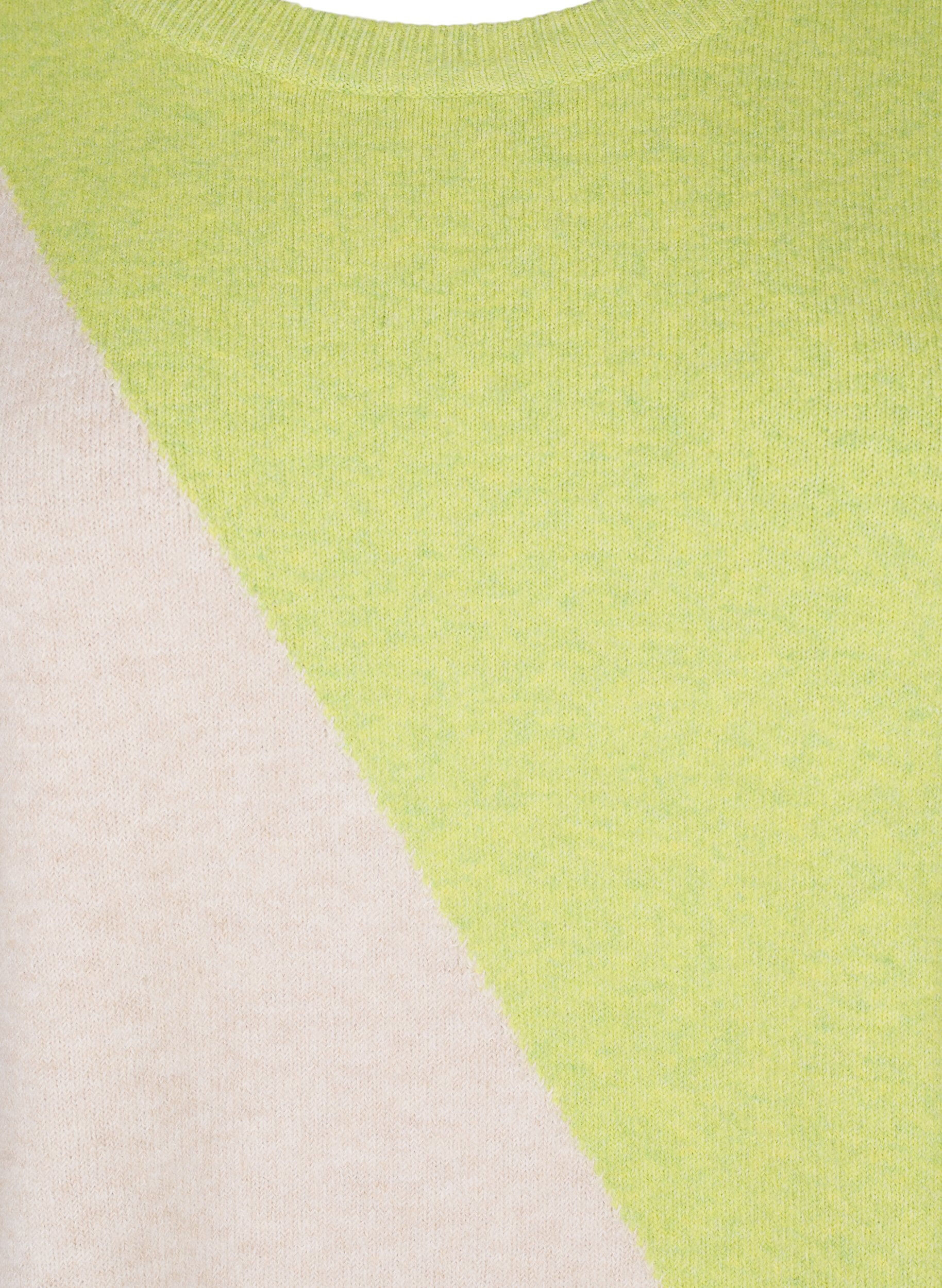 Zizzi Blouse tricot&eacute;e &agrave; encolure ronde et &agrave; blocs de couleurs, Tender Shoots Comb, Packshot image number 2