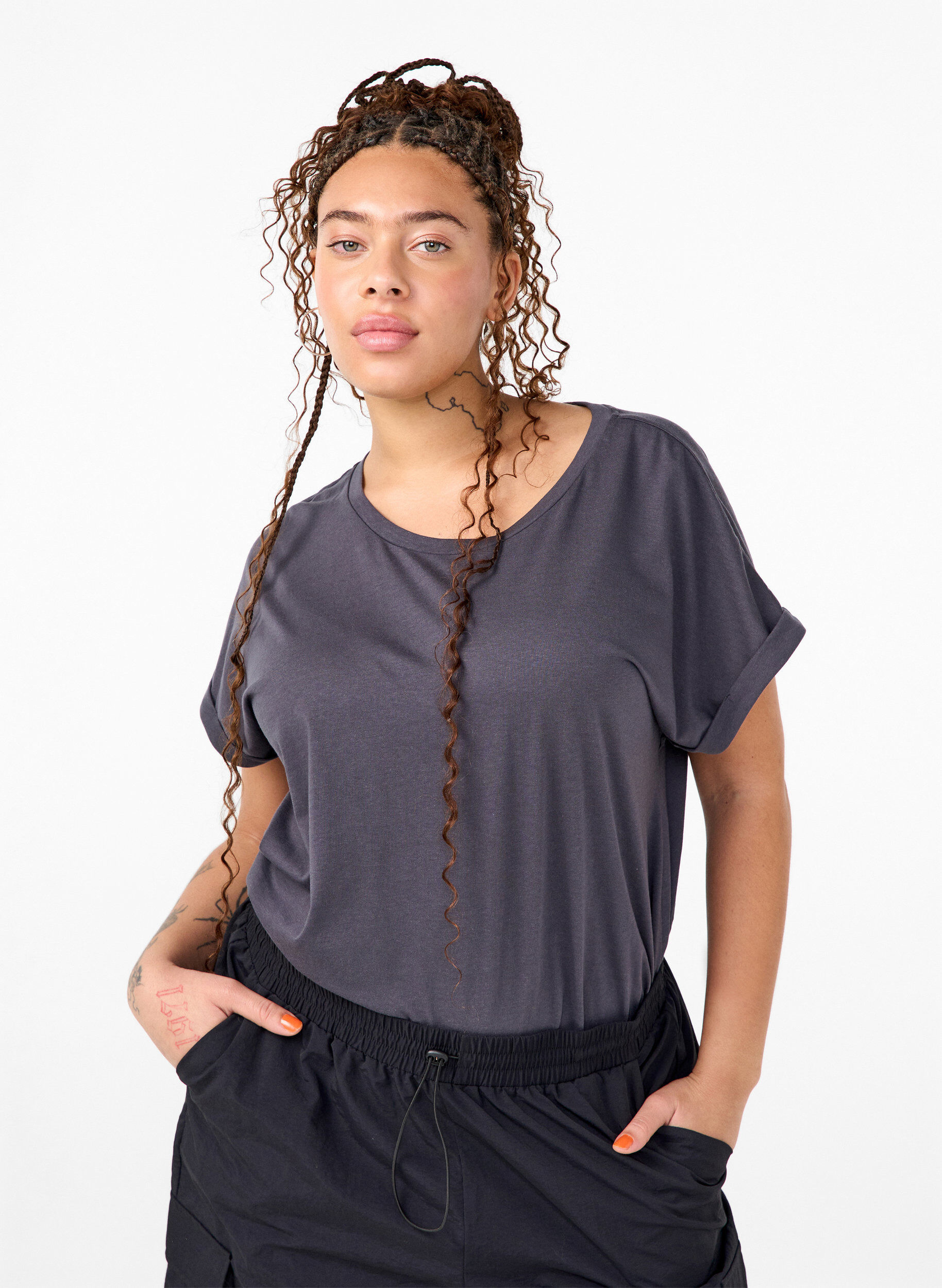 ZizziT-shirt &agrave; manches courtes en m&eacute;lange de coton, Gris anthracite, Model image number 0