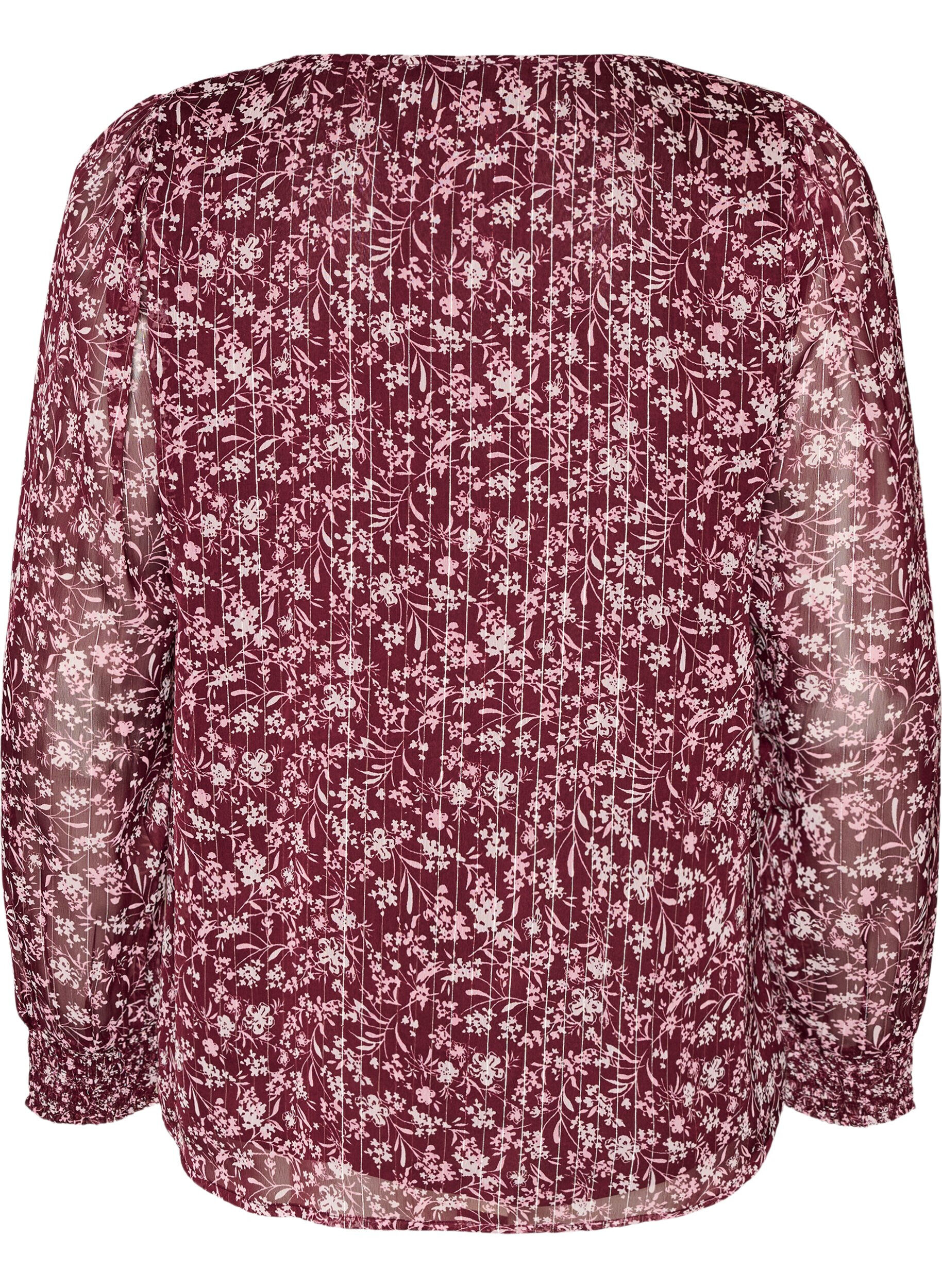 ZizziChemisier &agrave; imprim&eacute; floral et fil paillet&eacute;, Bordeaux, Packshot image number 1