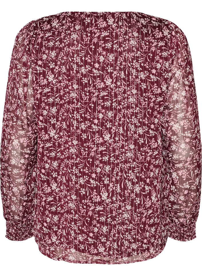 Chemisier &agrave; imprim&eacute; floral et fil paillet&eacute;, Bordeaux, Packshot image number 1