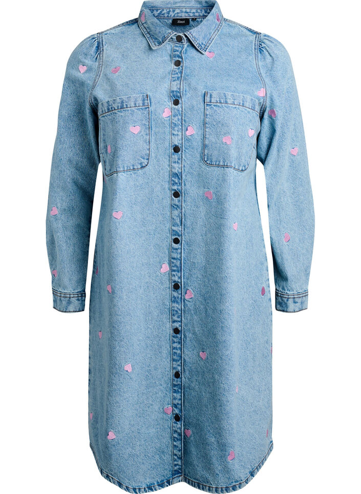 Robe en jean avec imprimé cerises et poches poitrine, Bleu Clair, Packshot image number 0