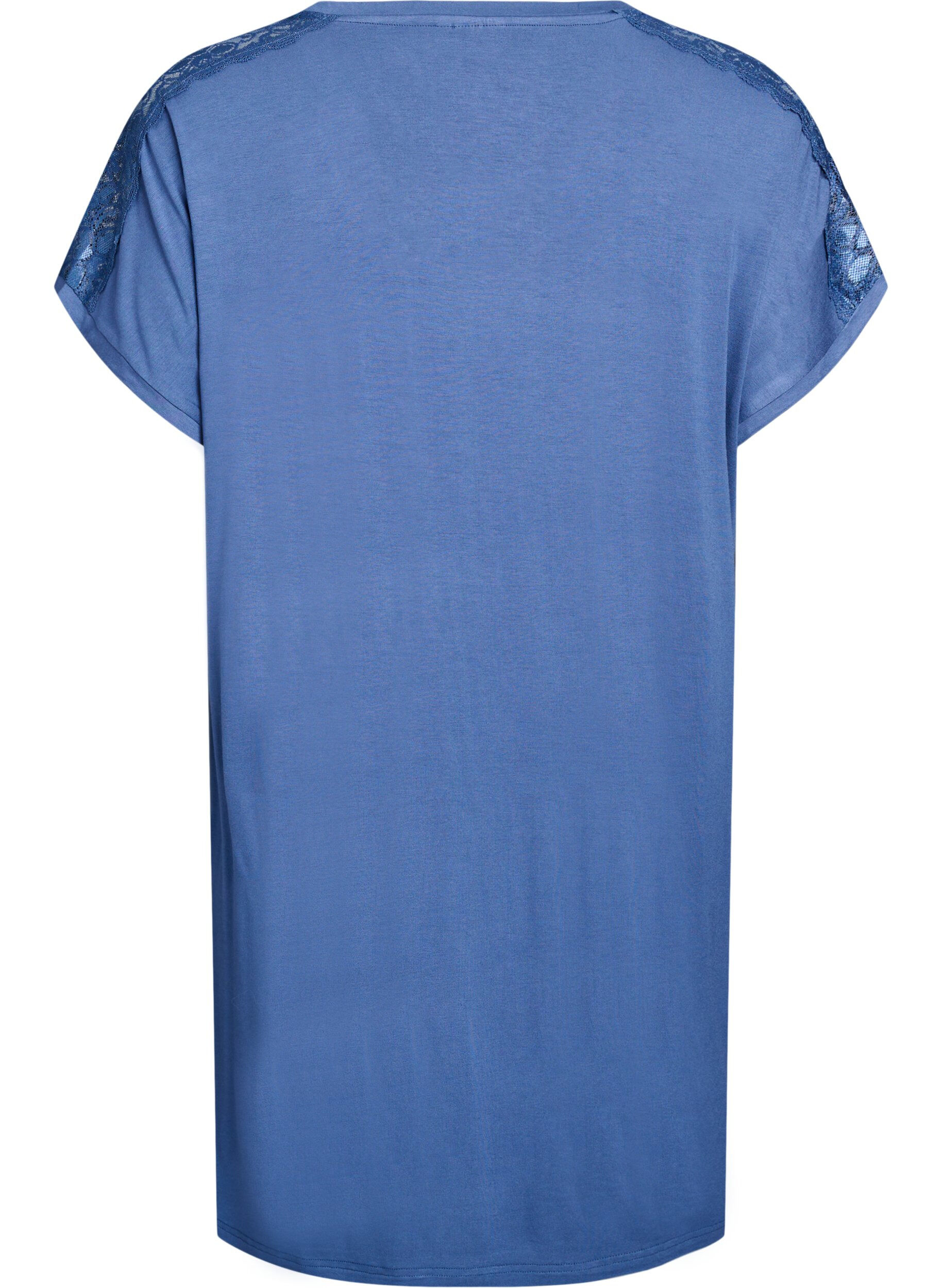 Zizzi Chemise de nuit en viscose avec dentelle, Bleu, Packshot image number 1