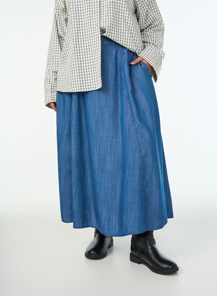 Jupe longue en lyocell aspect denim, Bleu, Model image number 2