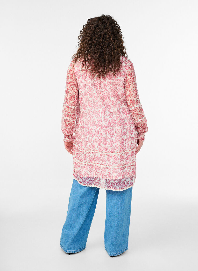 Robe courte en mousseline avec d&eacute;tails en crochet, Rose, Model image number 1