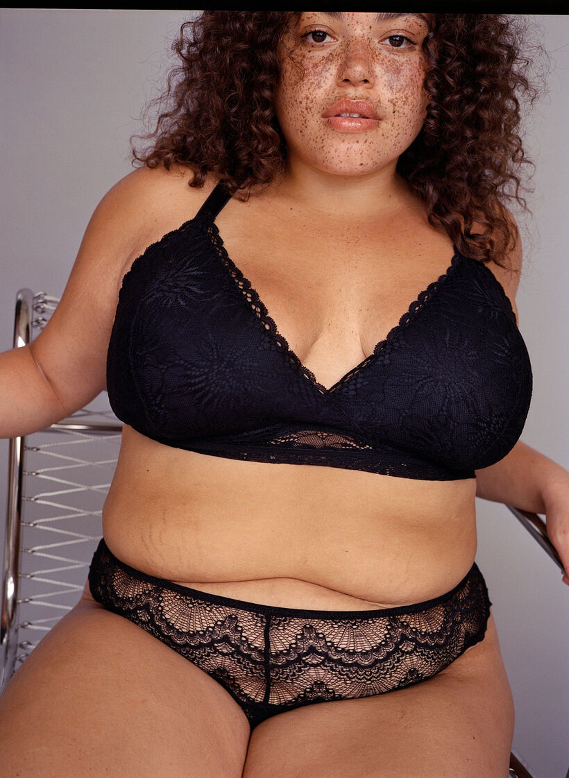 Bralette en dentelle avec détail au dos, Black, Image image number 0