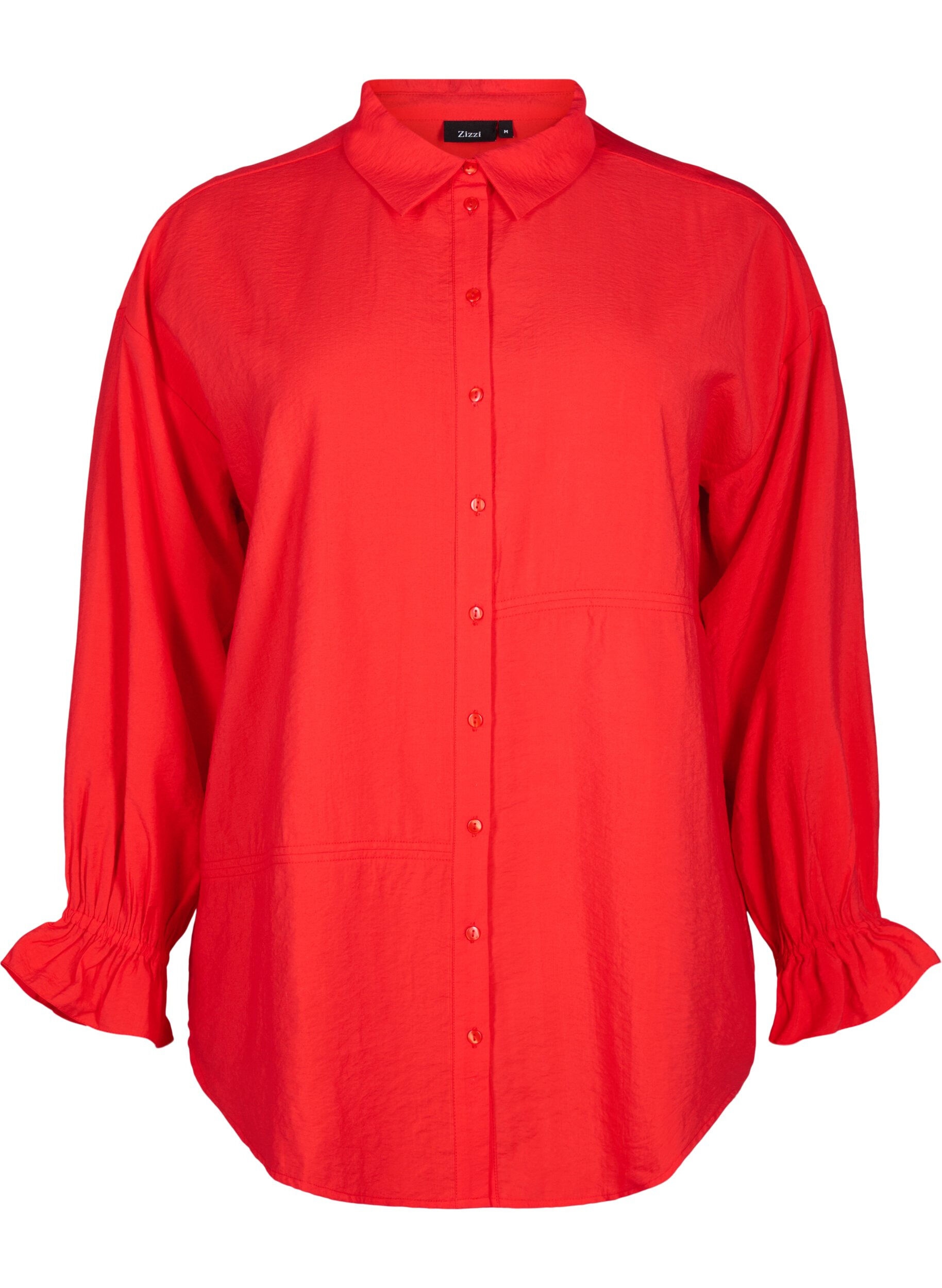 Zizzi Chemise &agrave; manches longues &agrave; volants, Rouge, Packshot image number 0