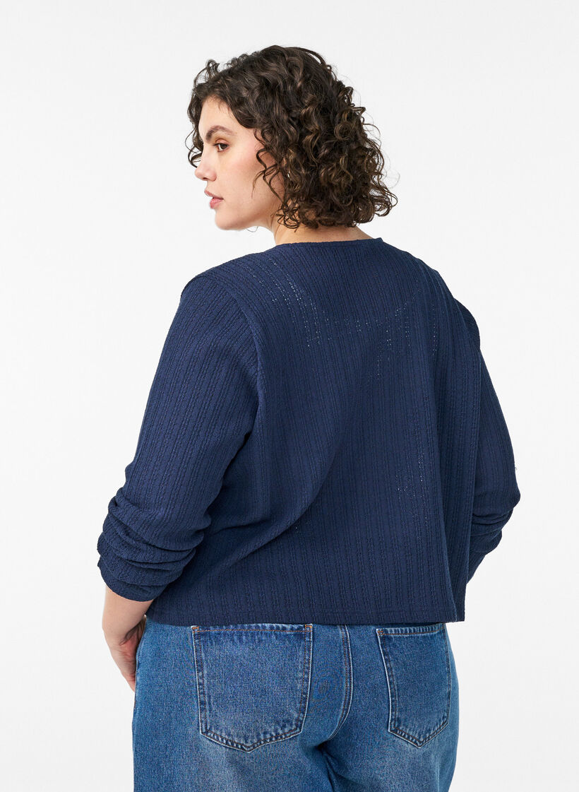 Cardigan en jersey textur&eacute; &agrave; nouer sur le devant, Bleu, Model image number 2