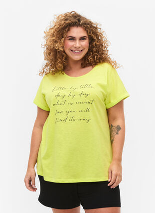 T-shirt imprimé en coton biologique, Wild Lime w. Navy, Model image number 0