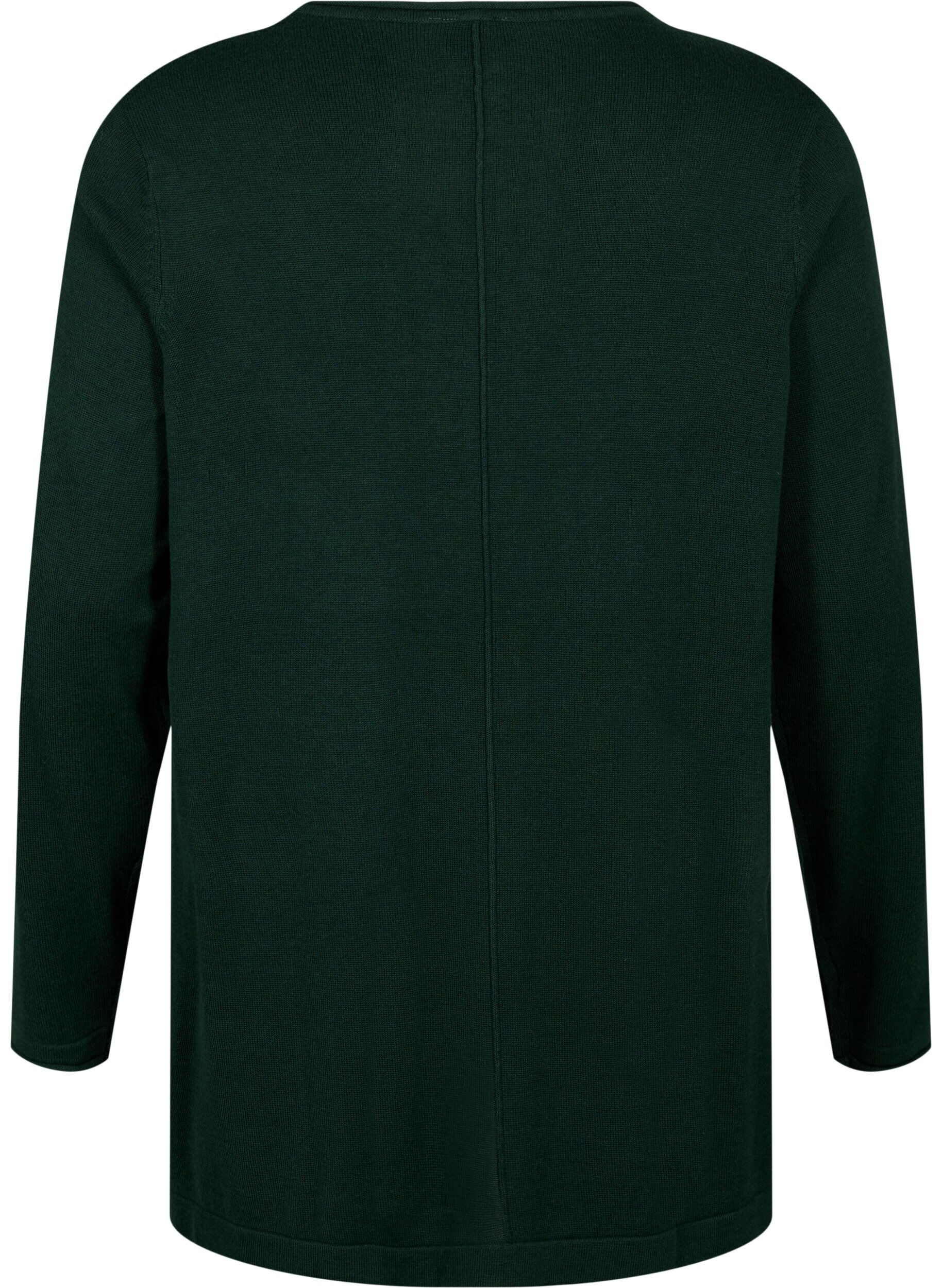 ZizziBlouse tricot&eacute;e en m&eacute;lange coton-viscose, Vert fonc&eacute;, Packshot image number 1