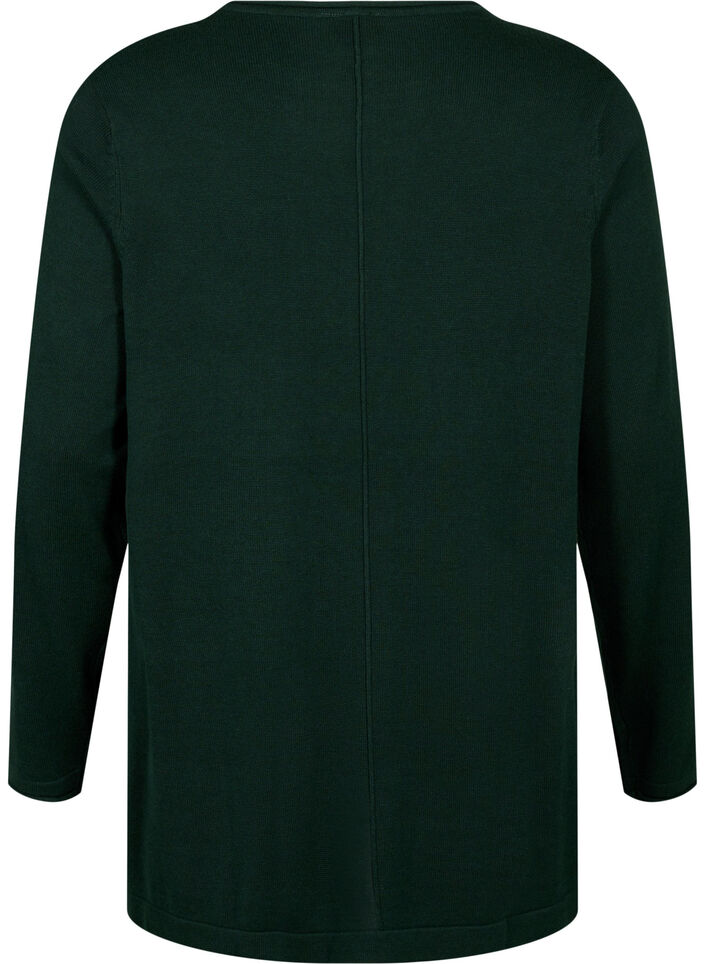 Blouse tricot&eacute;e en m&eacute;lange coton-viscose, Vert fonc&eacute;, Packshot image number 1