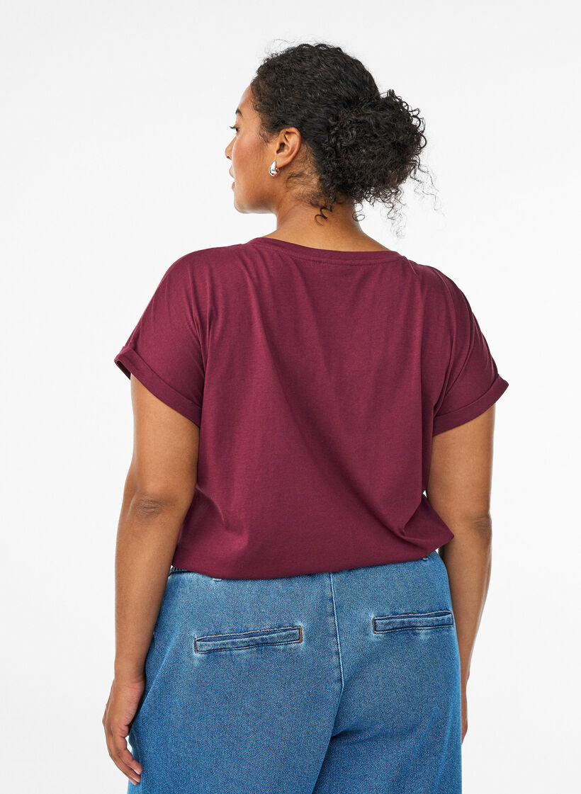 T-shirt &agrave; manches courtes en coton m&eacute;lang&eacute;, Bordeaux, Model image number 2